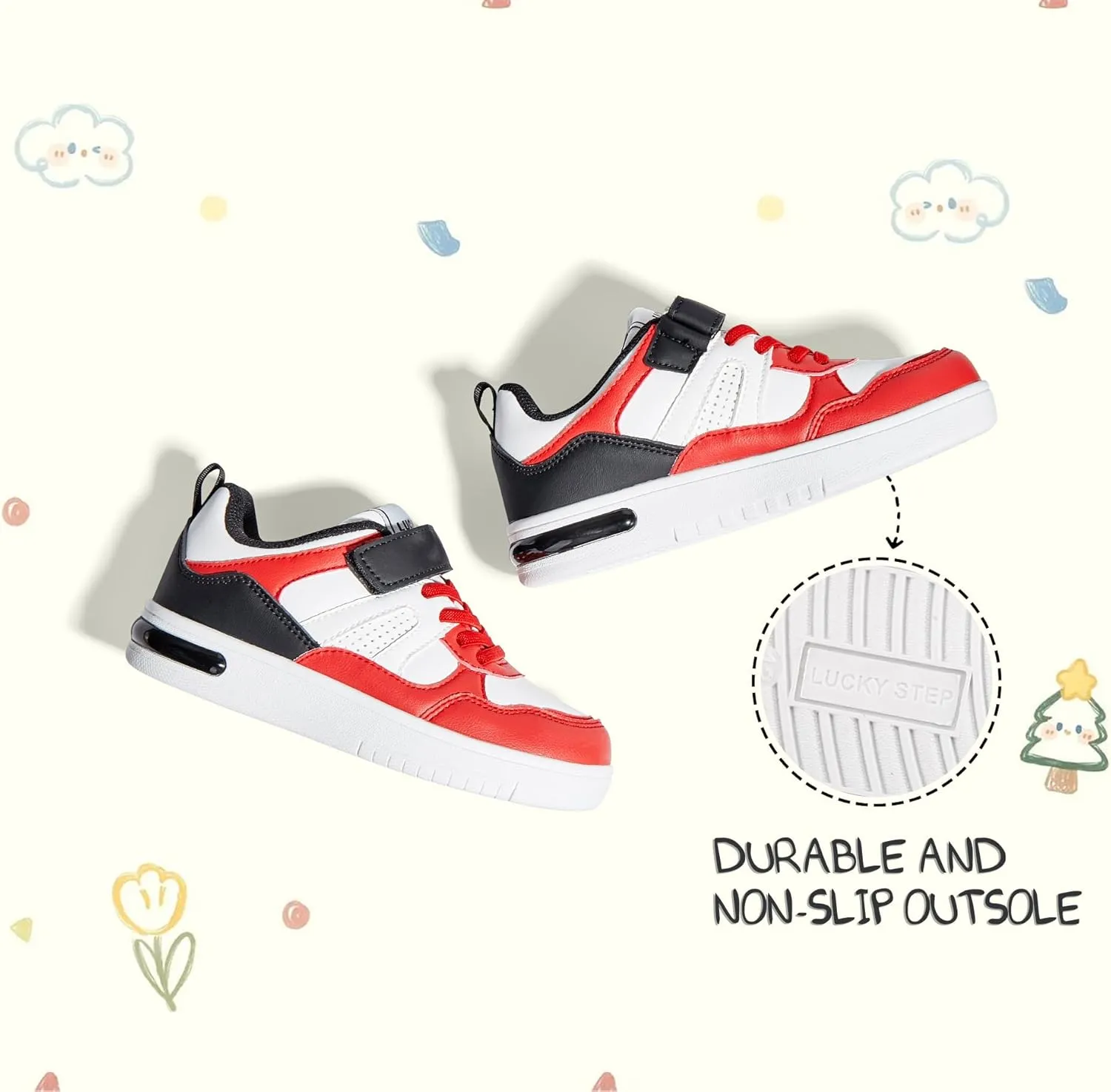 LUCKY STEP Kid's Sneakers School Running Loafers Low Top Walking Tennis Casual Shoes Strap Athletic Fashion Sneakers for Children/Boys/Girls