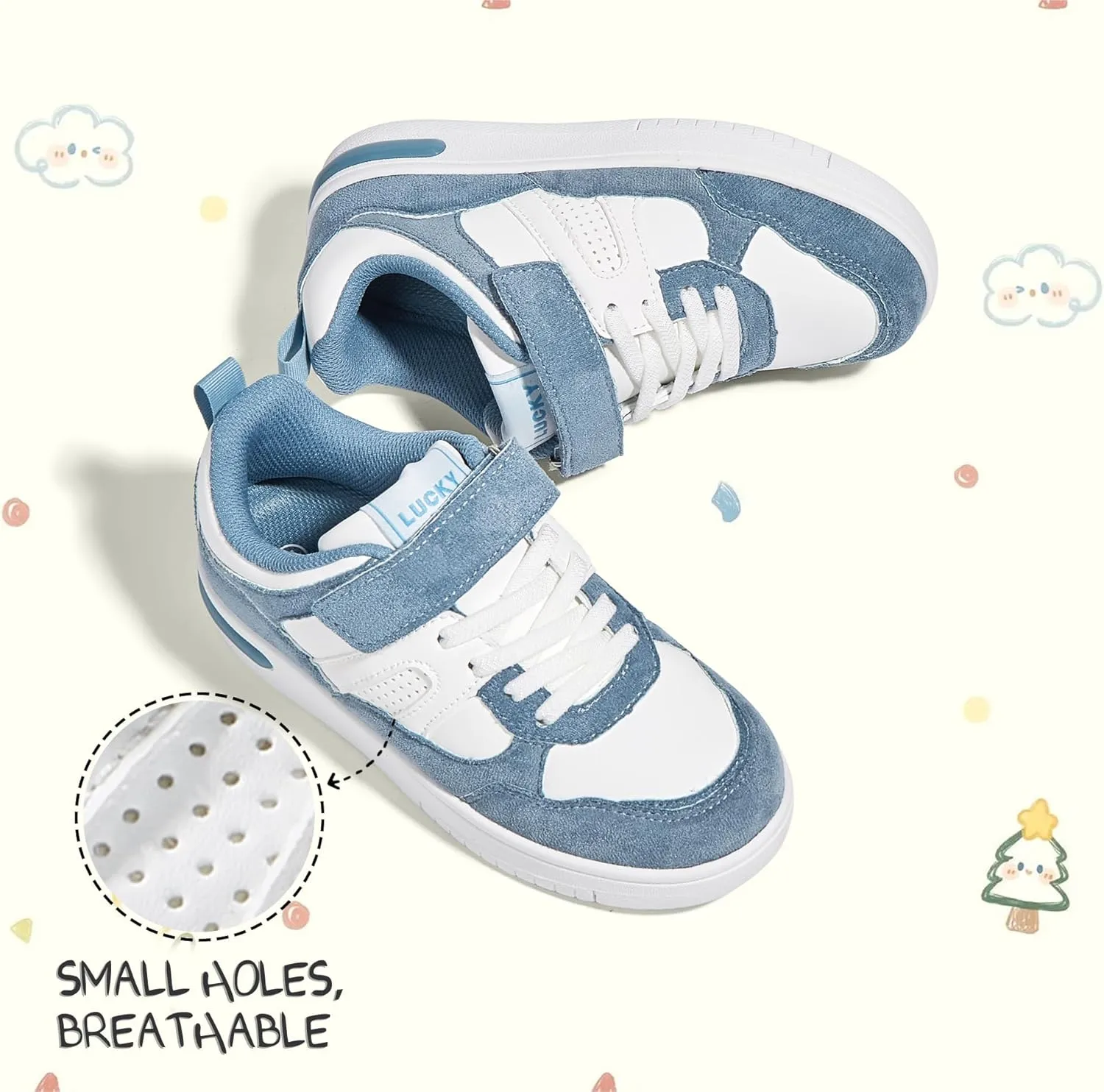 LUCKY STEP Kid's Sneakers School Running Loafers Low Top Walking Tennis Casual Shoes Strap Athletic Fashion Sneakers for Children/Boys/Girls