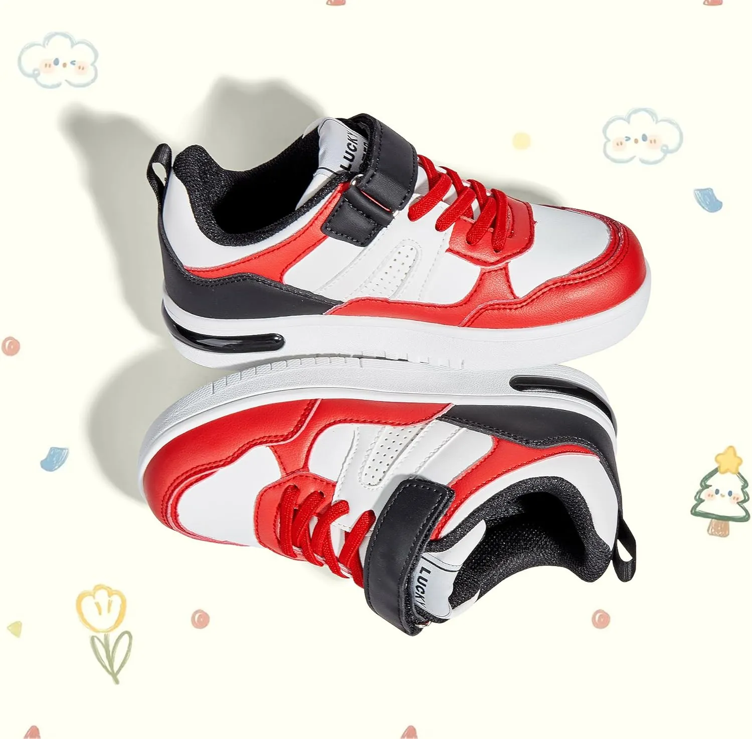 LUCKY STEP Kid's Sneakers School Running Loafers Low Top Walking Tennis Casual Shoes Strap Athletic Fashion Sneakers for Children/Boys/Girls