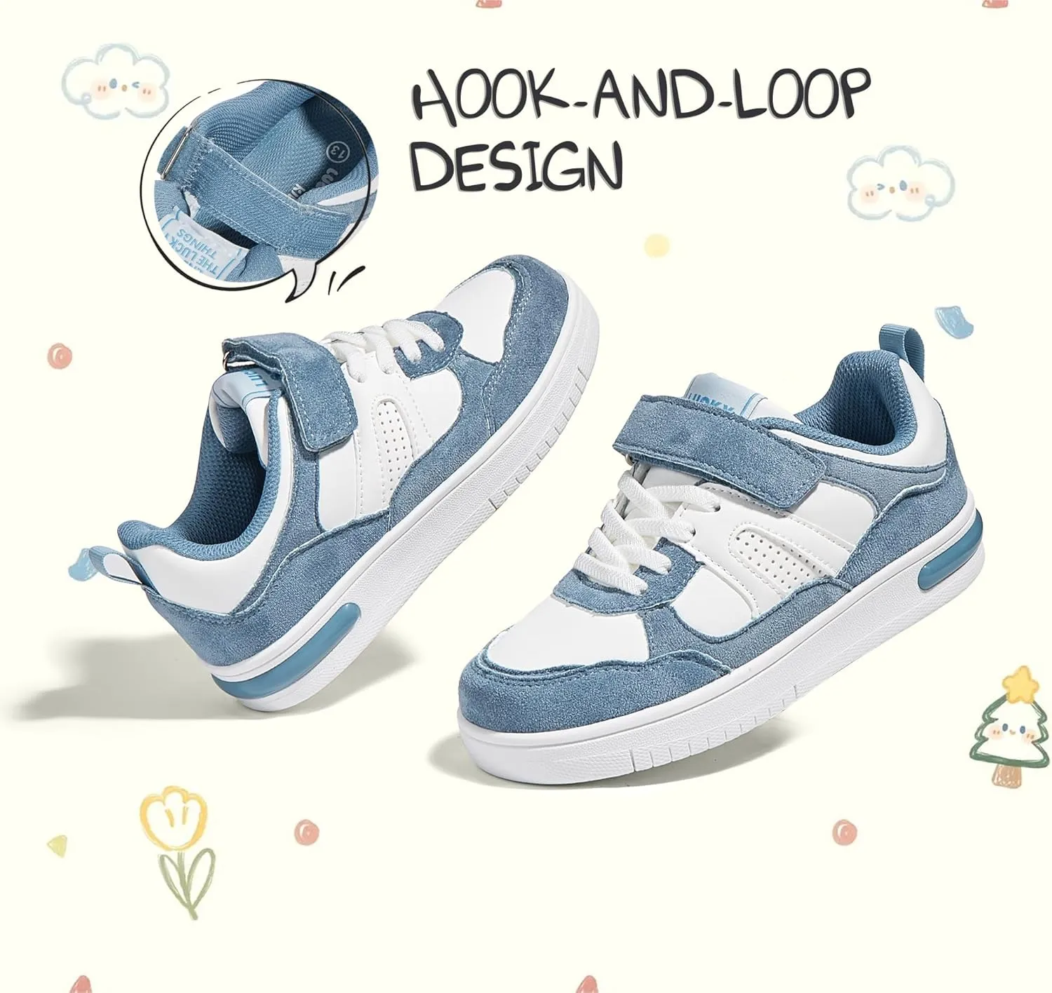 LUCKY STEP Kid's Sneakers School Running Loafers Low Top Walking Tennis Casual Shoes Strap Athletic Fashion Sneakers for Children/Boys/Girls