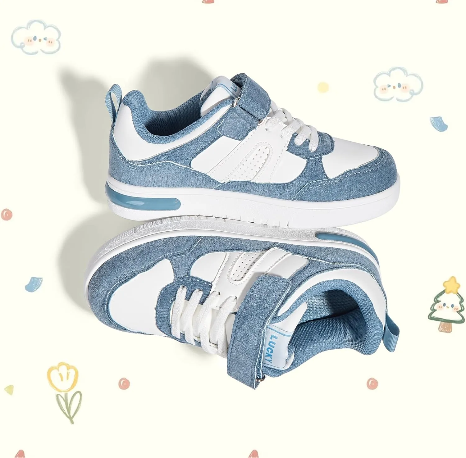 LUCKY STEP Kid's Sneakers School Running Loafers Low Top Walking Tennis Casual Shoes Strap Athletic Fashion Sneakers for Children/Boys/Girls