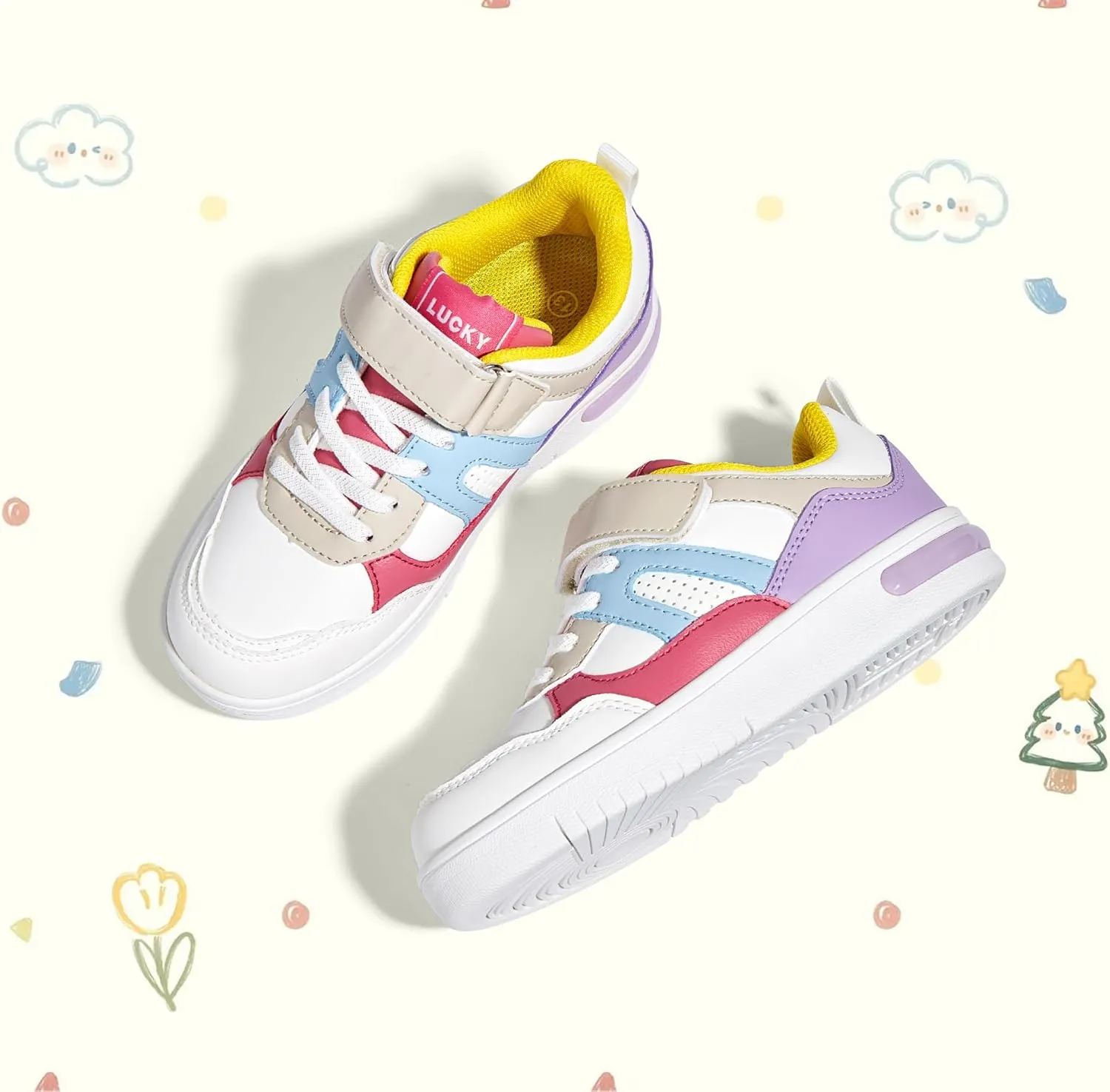 LUCKY STEP Kid's Sneakers School Running Loafers Low Top Walking Tennis Casual Shoes Strap Athletic Fashion Sneakers for Children/Boys/Girls