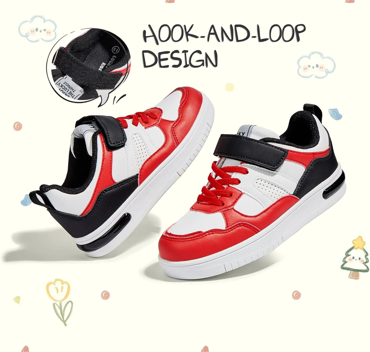 LUCKY STEP Kid's Sneakers School Running Loafers Low Top Walking Tennis Casual Shoes Strap Athletic Fashion Sneakers for Children/Boys/Girls