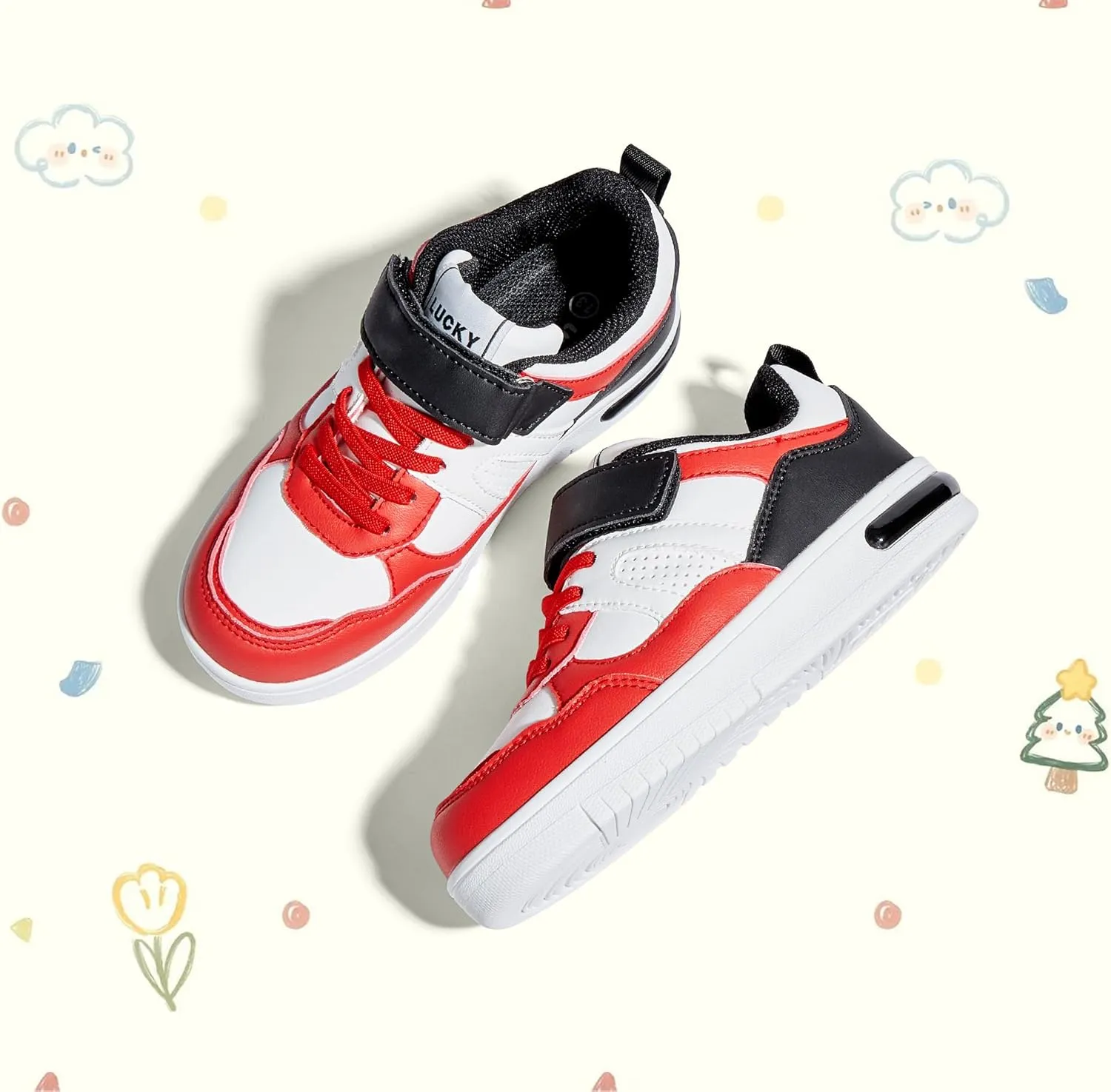 LUCKY STEP Kid's Sneakers School Running Loafers Low Top Walking Tennis Casual Shoes Strap Athletic Fashion Sneakers for Children/Boys/Girls