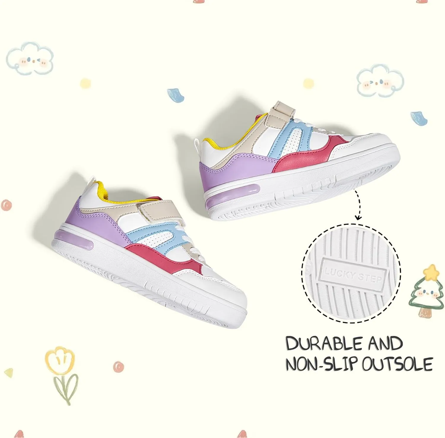 LUCKY STEP Kid's Sneakers School Running Loafers Low Top Walking Tennis Casual Shoes Strap Athletic Fashion Sneakers for Children/Boys/Girls