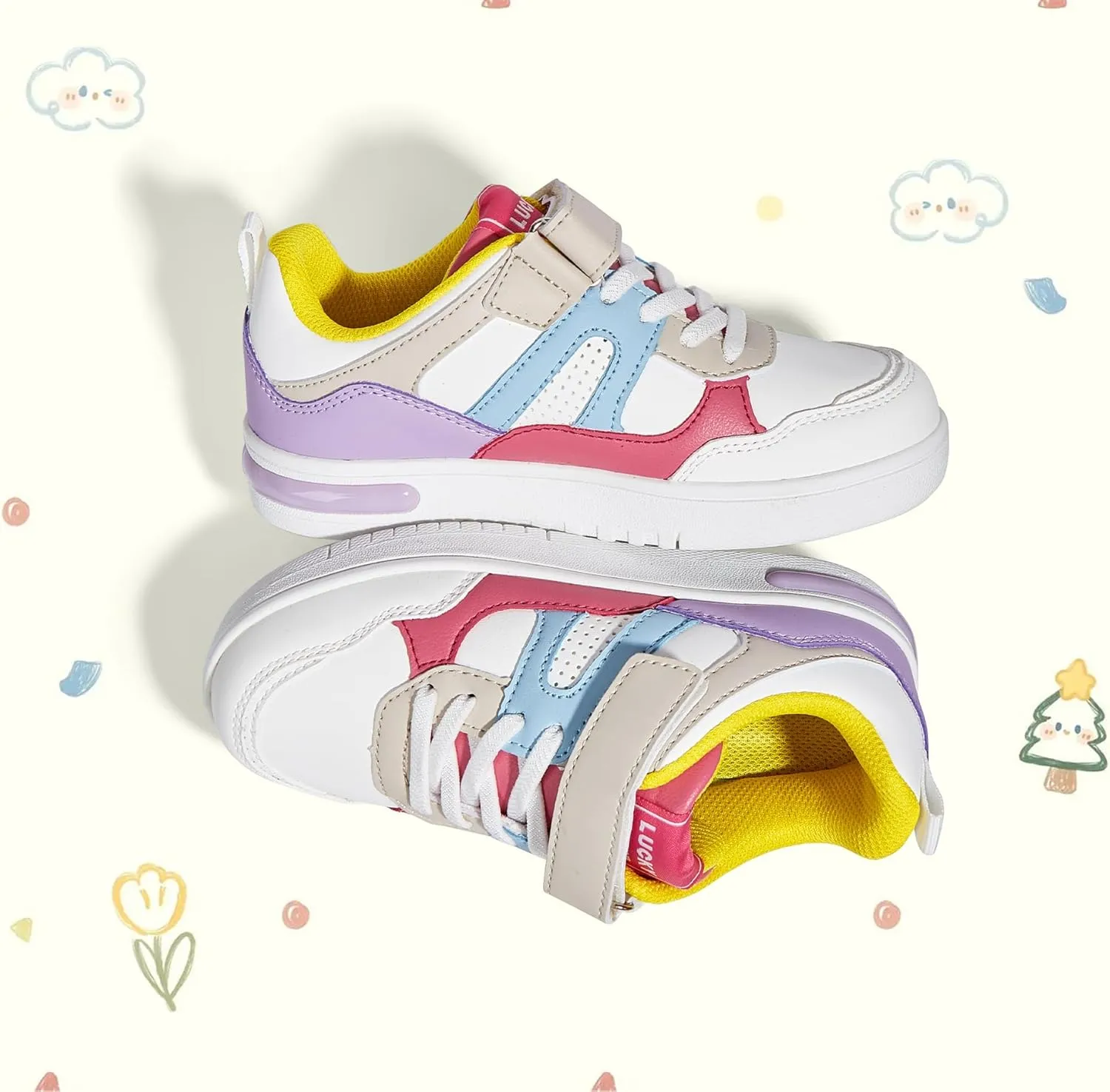 LUCKY STEP Kid's Sneakers School Running Loafers Low Top Walking Tennis Casual Shoes Strap Athletic Fashion Sneakers for Children/Boys/Girls