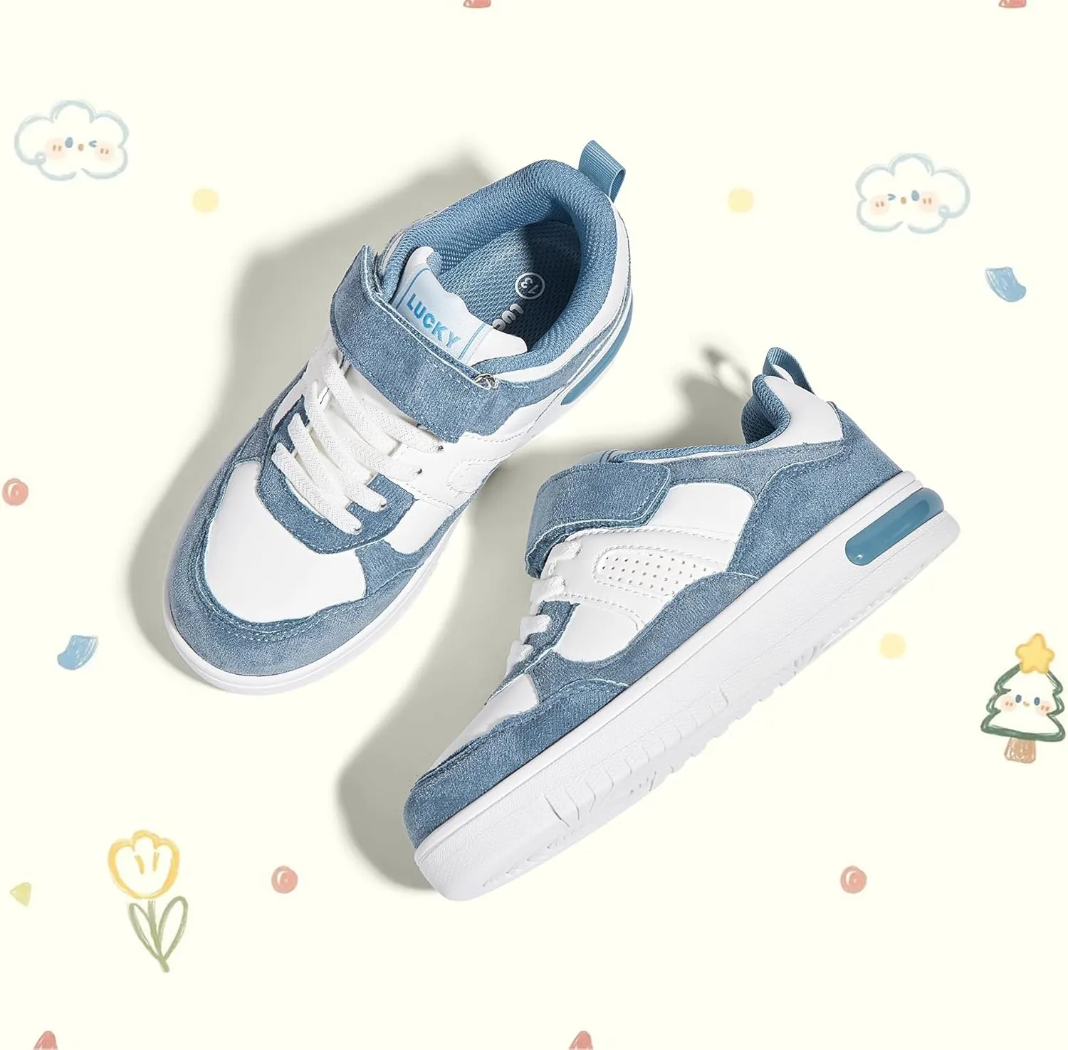 LUCKY STEP Kid's Sneakers School Running Loafers Low Top Walking Tennis Casual Shoes Strap Athletic Fashion Sneakers for Children/Boys/Girls