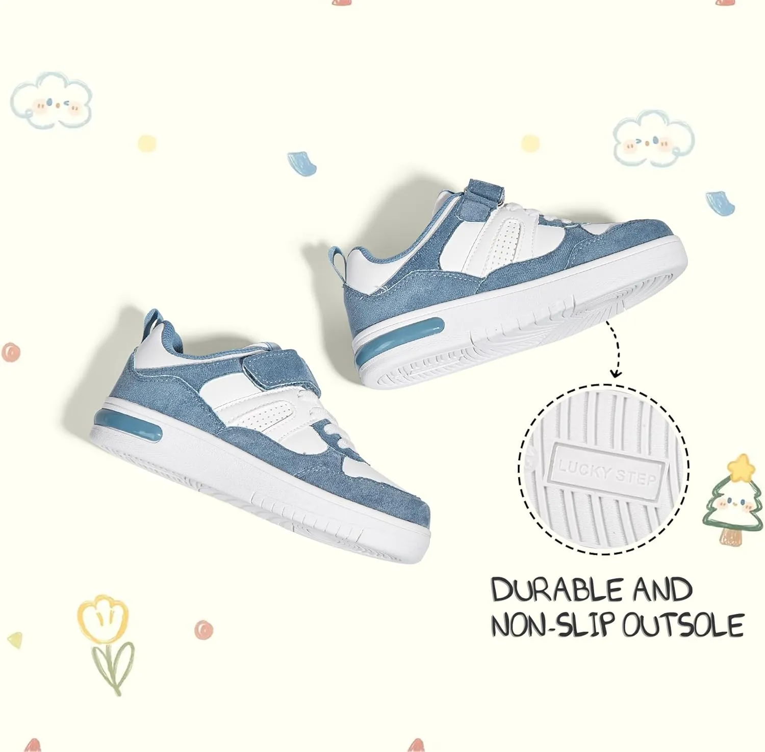LUCKY STEP Kid's Sneakers School Running Loafers Low Top Walking Tennis Casual Shoes Strap Athletic Fashion Sneakers for Children/Boys/Girls