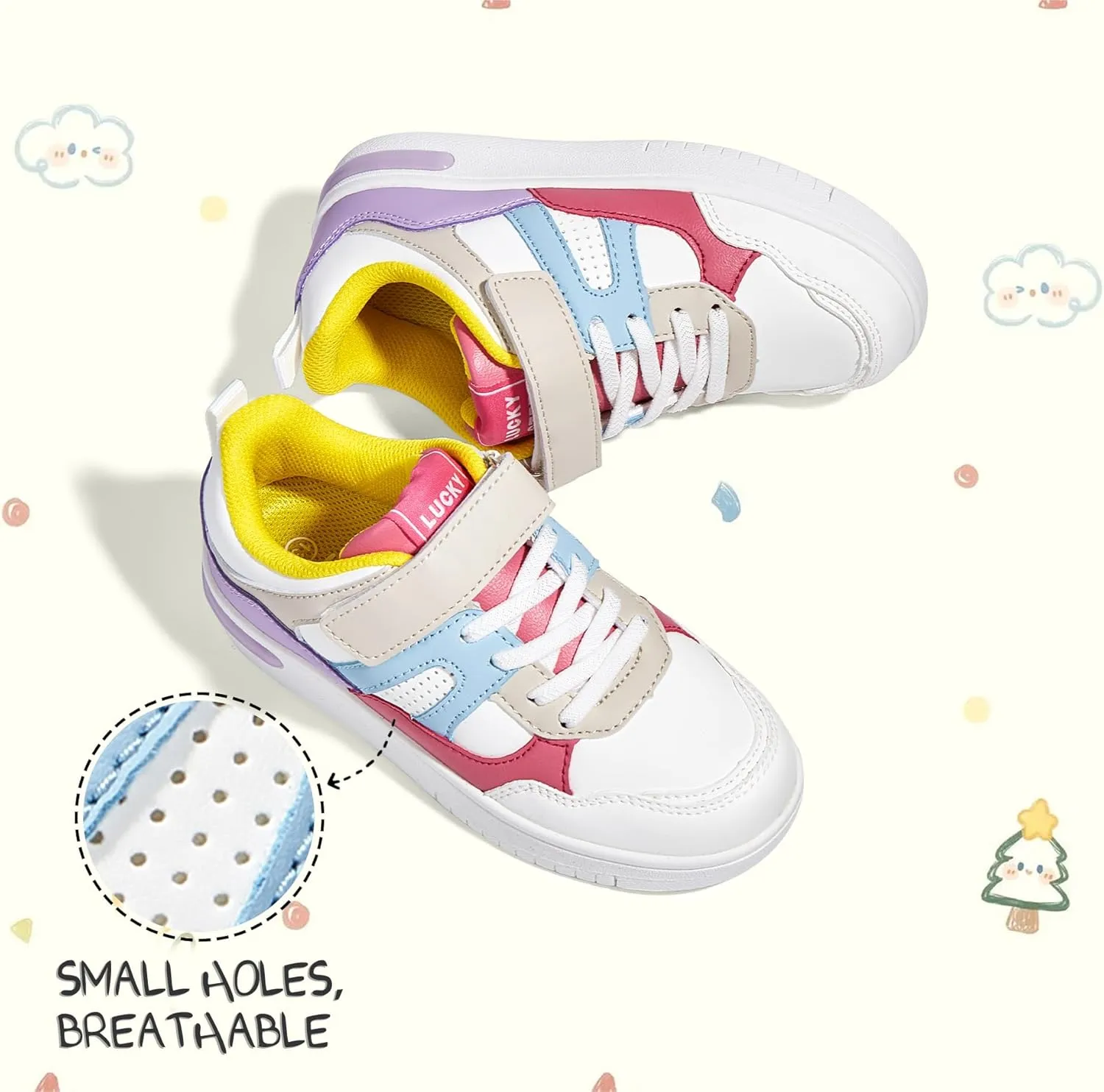 LUCKY STEP Kid's Sneakers School Running Loafers Low Top Walking Tennis Casual Shoes Strap Athletic Fashion Sneakers for Children/Boys/Girls