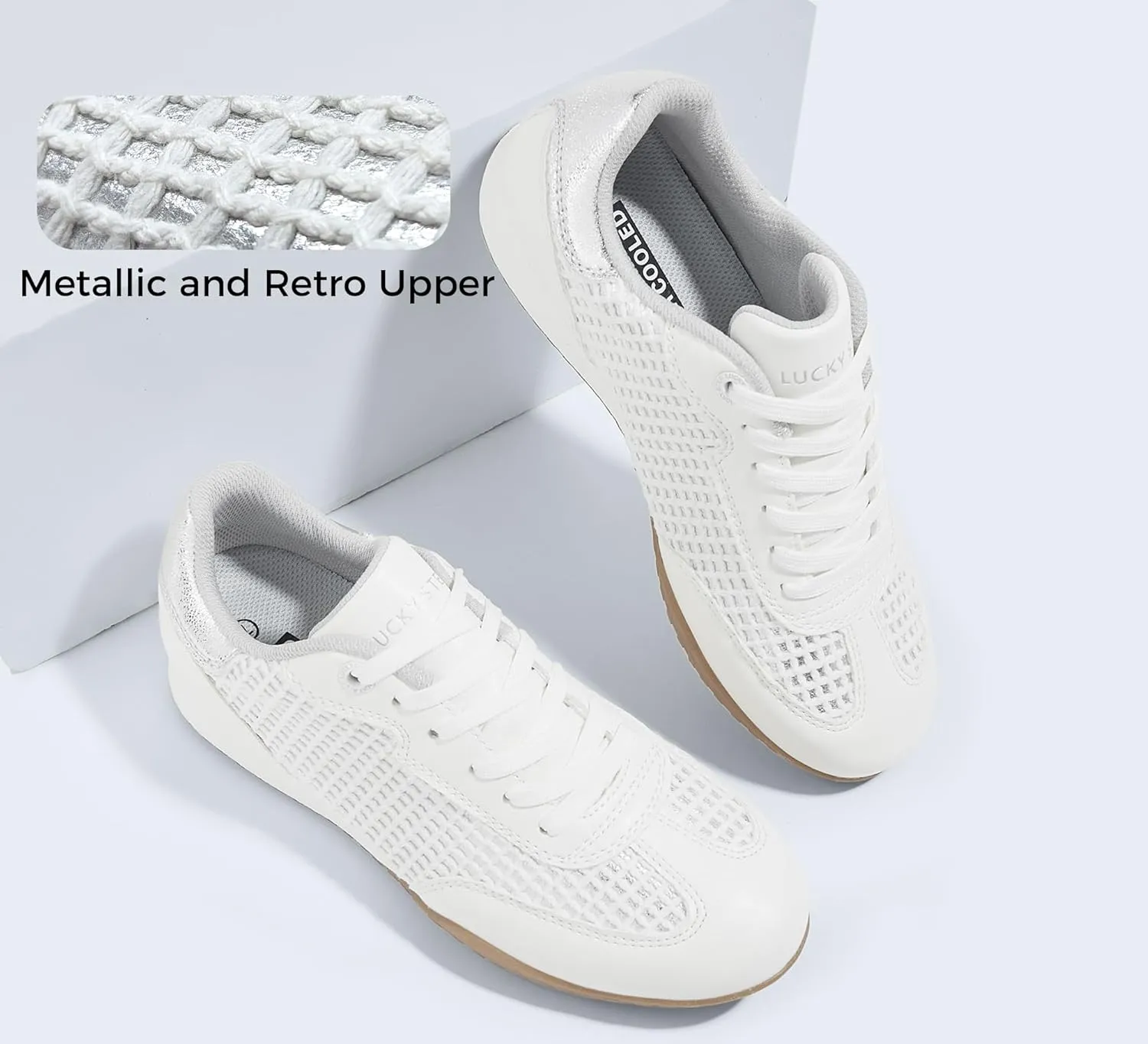 LUCKY STEP Women's Fashion Tennis Sneakers Casual Low Top Retro Lace-up Stylish Travel Lifestyle Trendy Walking Shoes