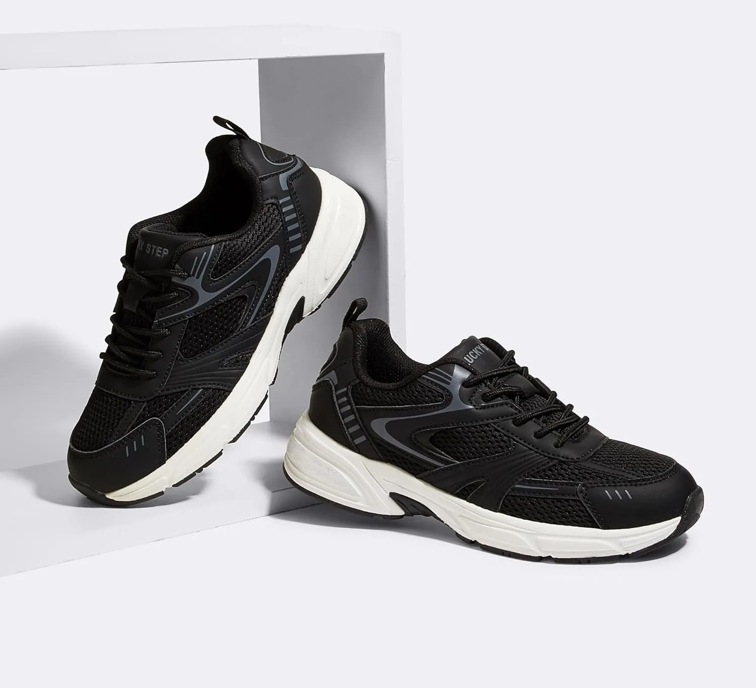 LUCKY STEP Women's Mesh Casual Fashion Sneakers Lace Up Lightweight Running Shoes Non Slip Breathable Chunky Shoes
