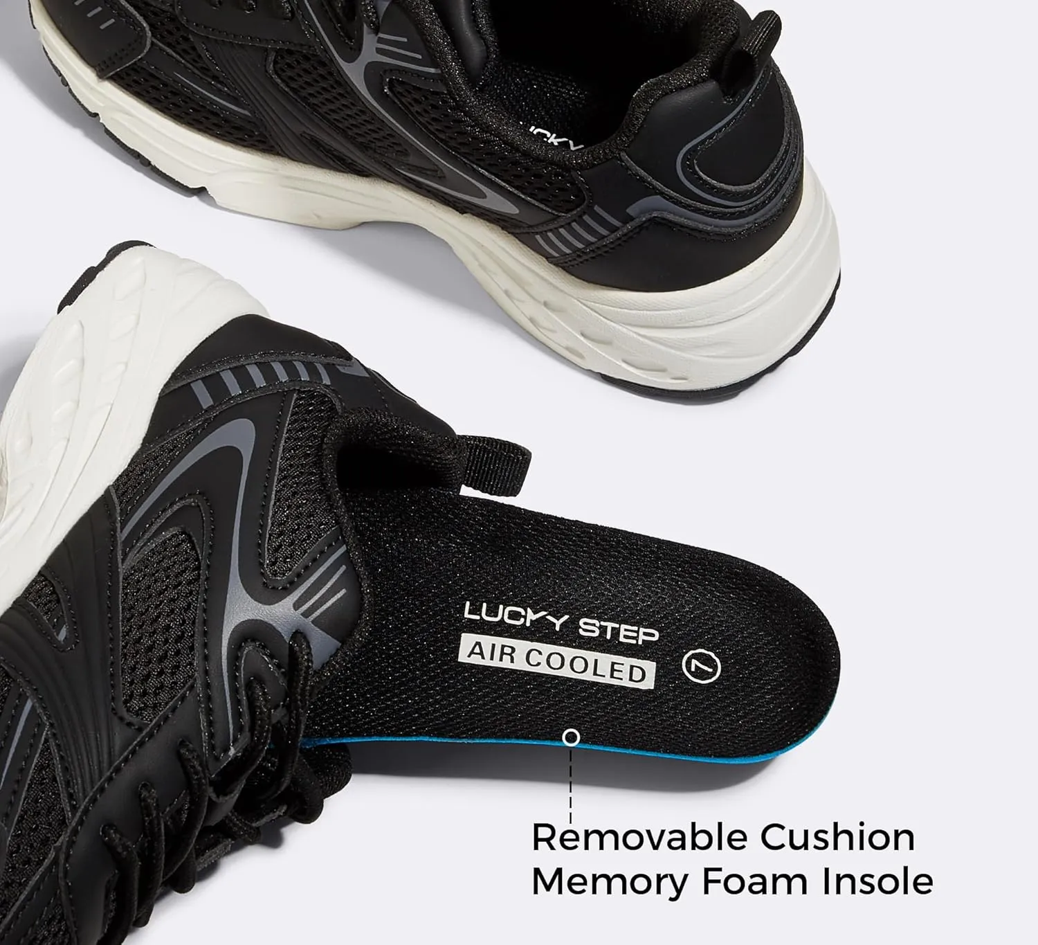 LUCKY STEP Women's Mesh Casual Fashion Sneakers Lace Up Lightweight Running Shoes Non Slip Breathable Chunky Shoes