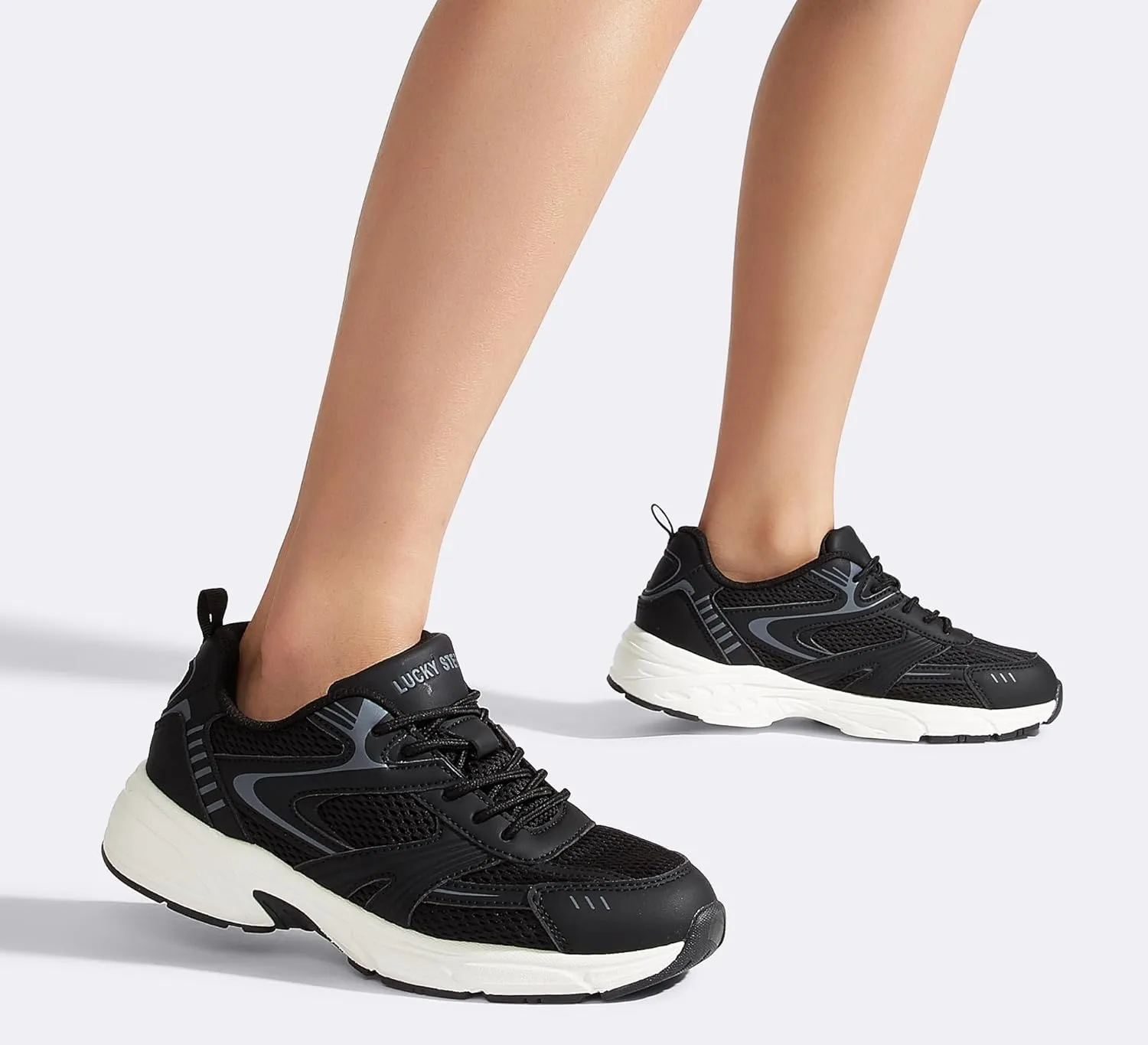 LUCKY STEP Women's Mesh Casual Fashion Sneakers Lace Up Lightweight Running Shoes Non Slip Breathable Chunky Shoes