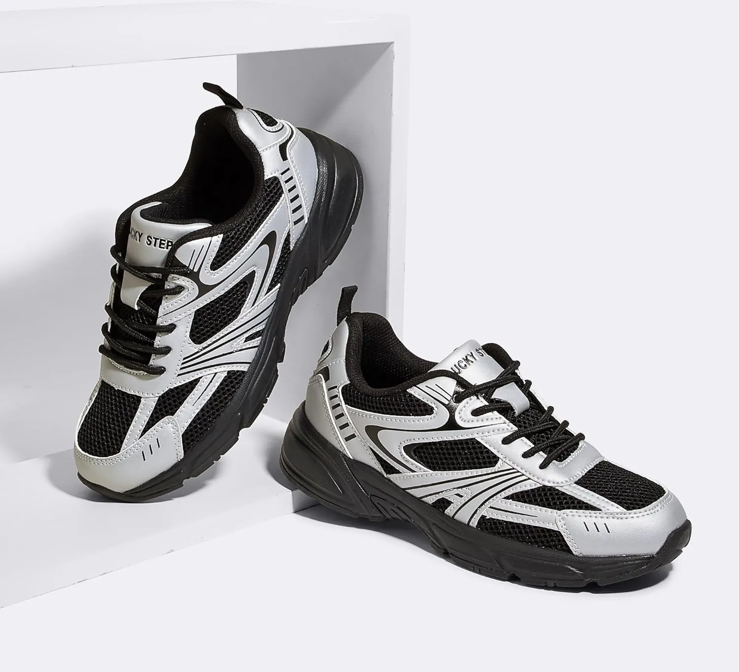 LUCKY STEP Women's Mesh Casual Fashion Sneakers Lace Up Lightweight Running Shoes Non Slip Breathable Chunky Shoes