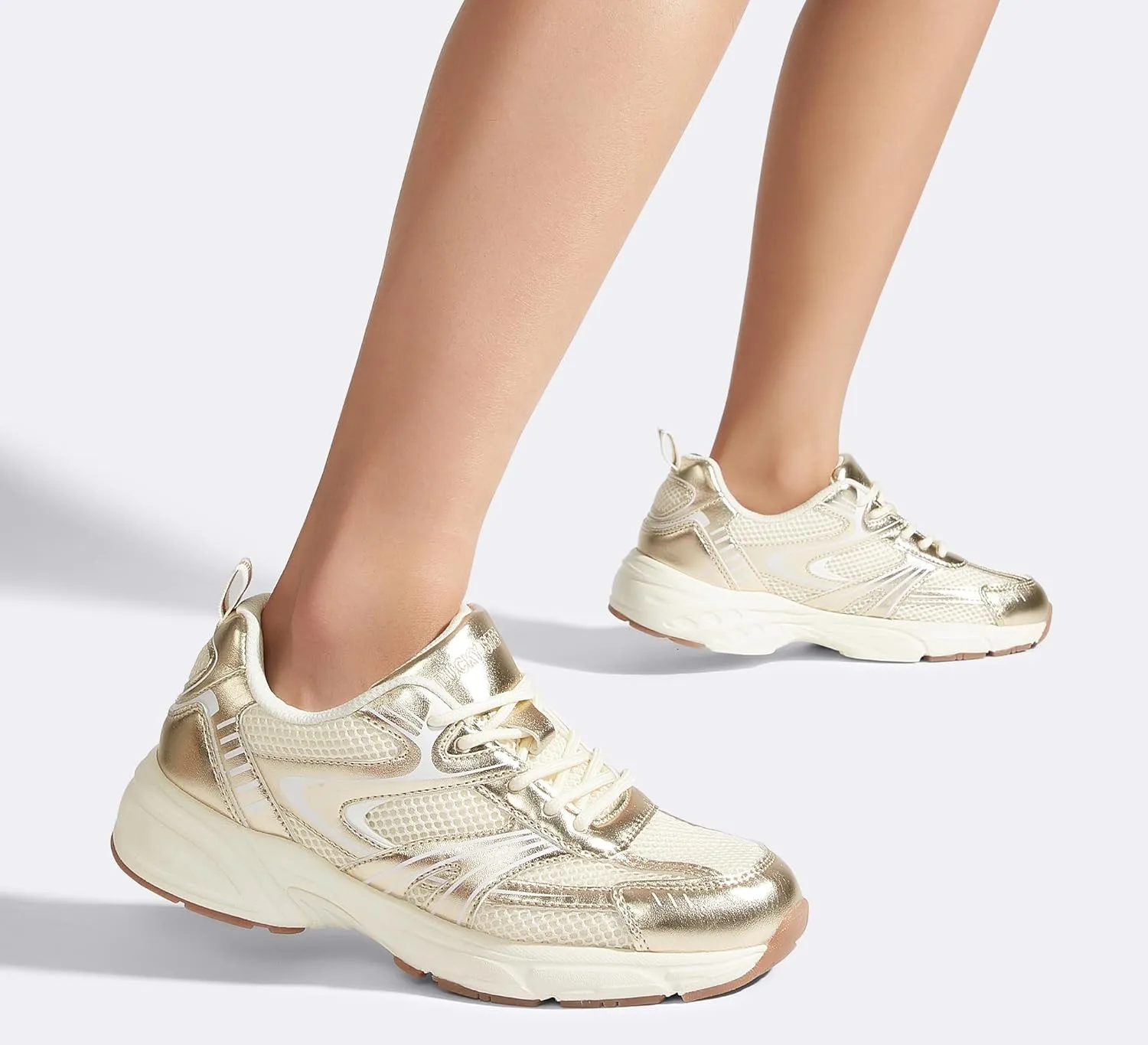 LUCKY STEP Women's Mesh Casual Fashion Sneakers Lace Up Lightweight Running Shoes Non Slip Breathable Chunky Shoes