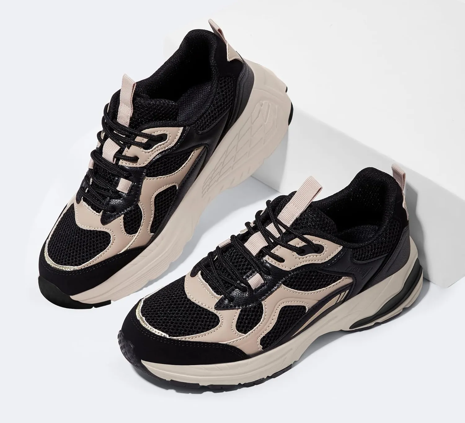 LUCKY STEP Women's Platform Chunky Fashion Sneakers Mesh Casual Running Tennis Workout Sport Work Trendy Athletic Walking Shoes