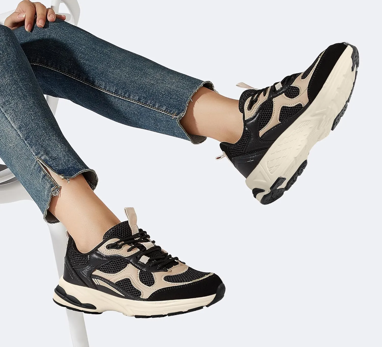 LUCKY STEP Women's Platform Chunky Fashion Sneakers Mesh Casual Running Tennis Workout Sport Work Trendy Athletic Walking Shoes