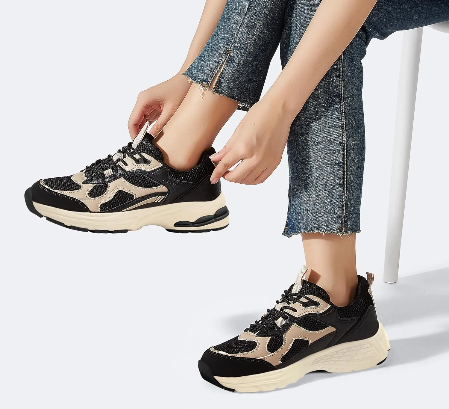 LUCKY STEP Women's Platform Chunky Fashion Sneakers Mesh Casual Running Tennis Workout Sport Work Trendy Athletic Walking Shoes