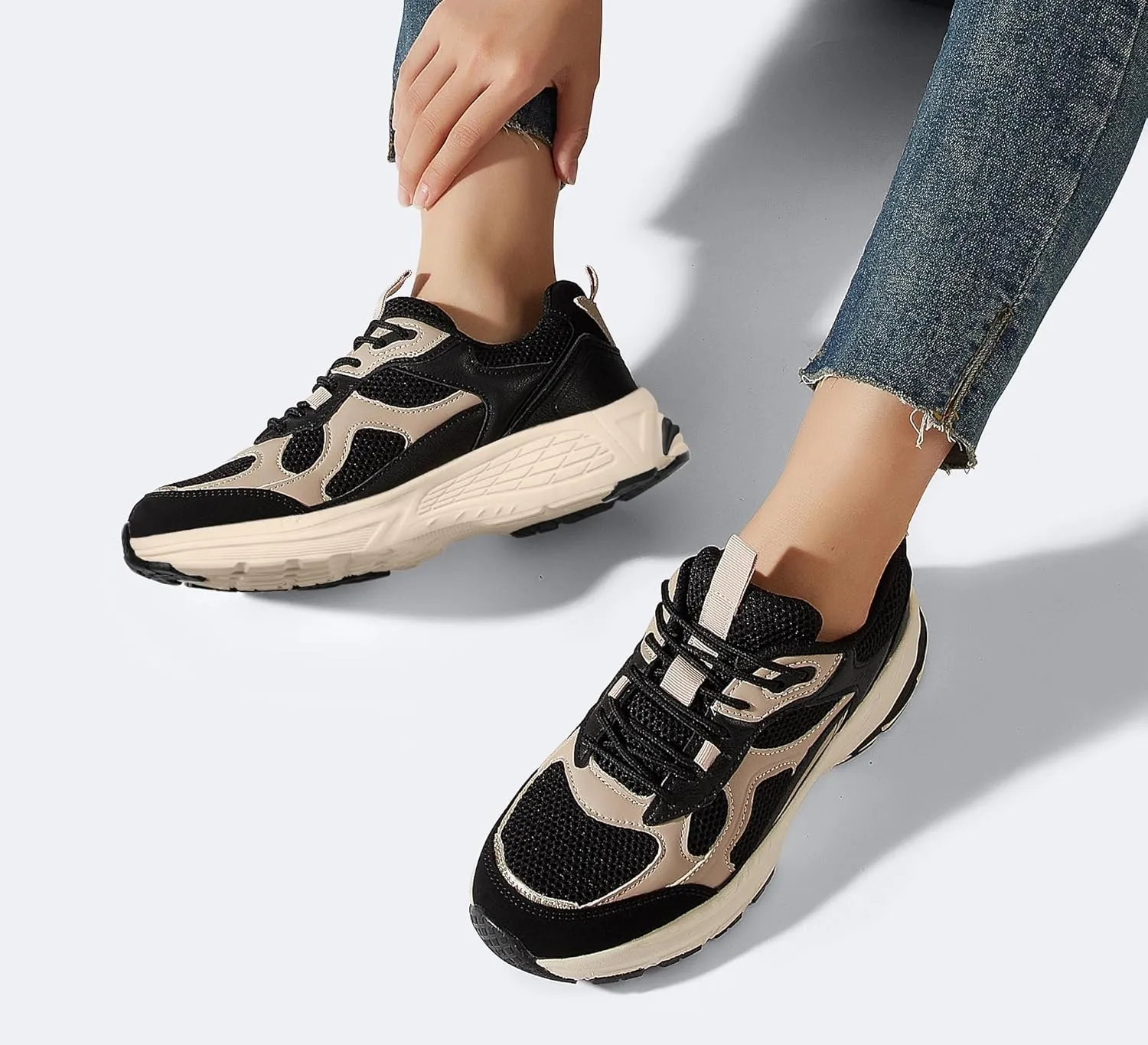 LUCKY STEP Women's Platform Chunky Fashion Sneakers Mesh Casual Running Tennis Workout Sport Work Trendy Athletic Walking Shoes