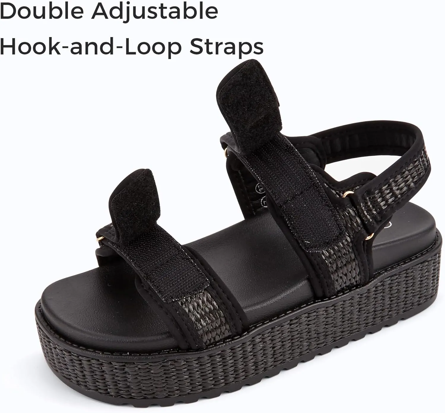 LUCKY STEP Women's Raffia Platform Wedge Sandals Open Toe Slingback Sandals Adjustable Double Strap Beach Sandals