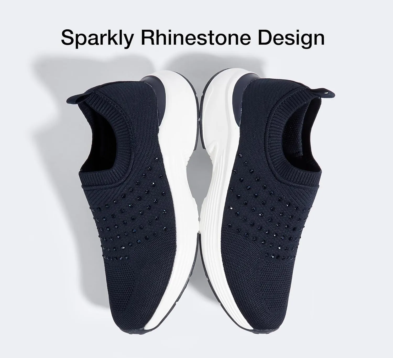 LUCKY STEP Women's Rhinestone Walking Shoes Lightweight Breathable Mesh Trainers Casual Slip On Sparkly Sneakers