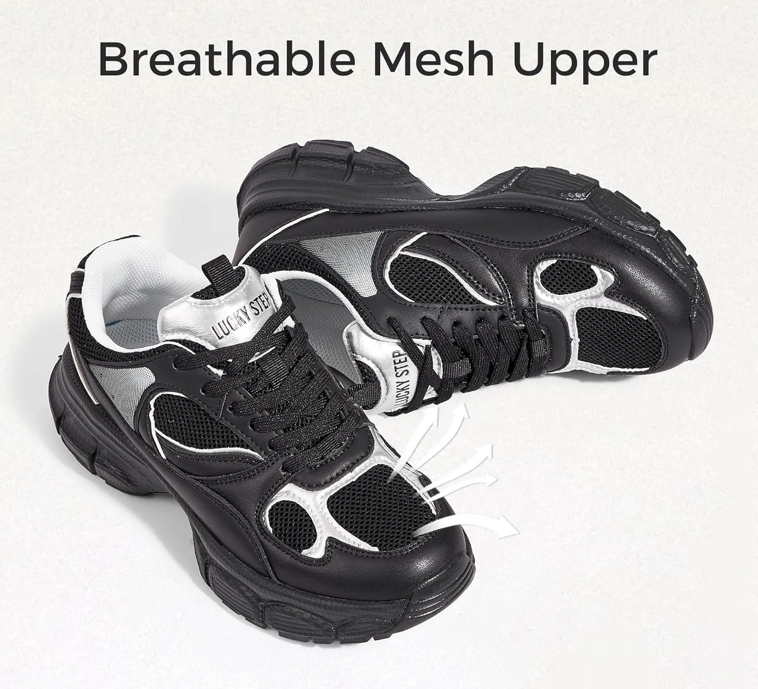 LUCKY STEP Women's Running Shoe Platform Chunky Walking Sneakers Breathable Mesh Comfy Lightweight Fashion Casual Tennis Dad Shoes