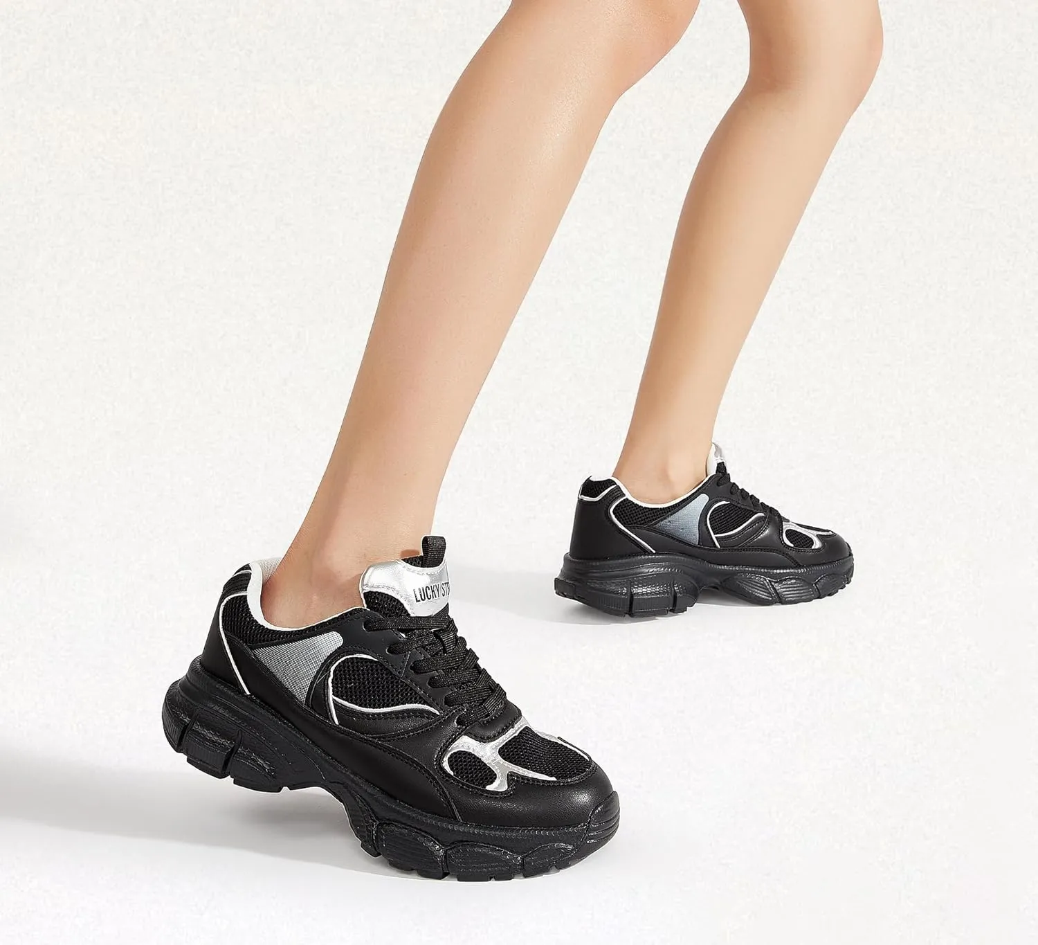 LUCKY STEP Women's Running Shoe Platform Chunky Walking Sneakers Breathable Mesh Comfy Lightweight Fashion Casual Tennis Dad Shoes