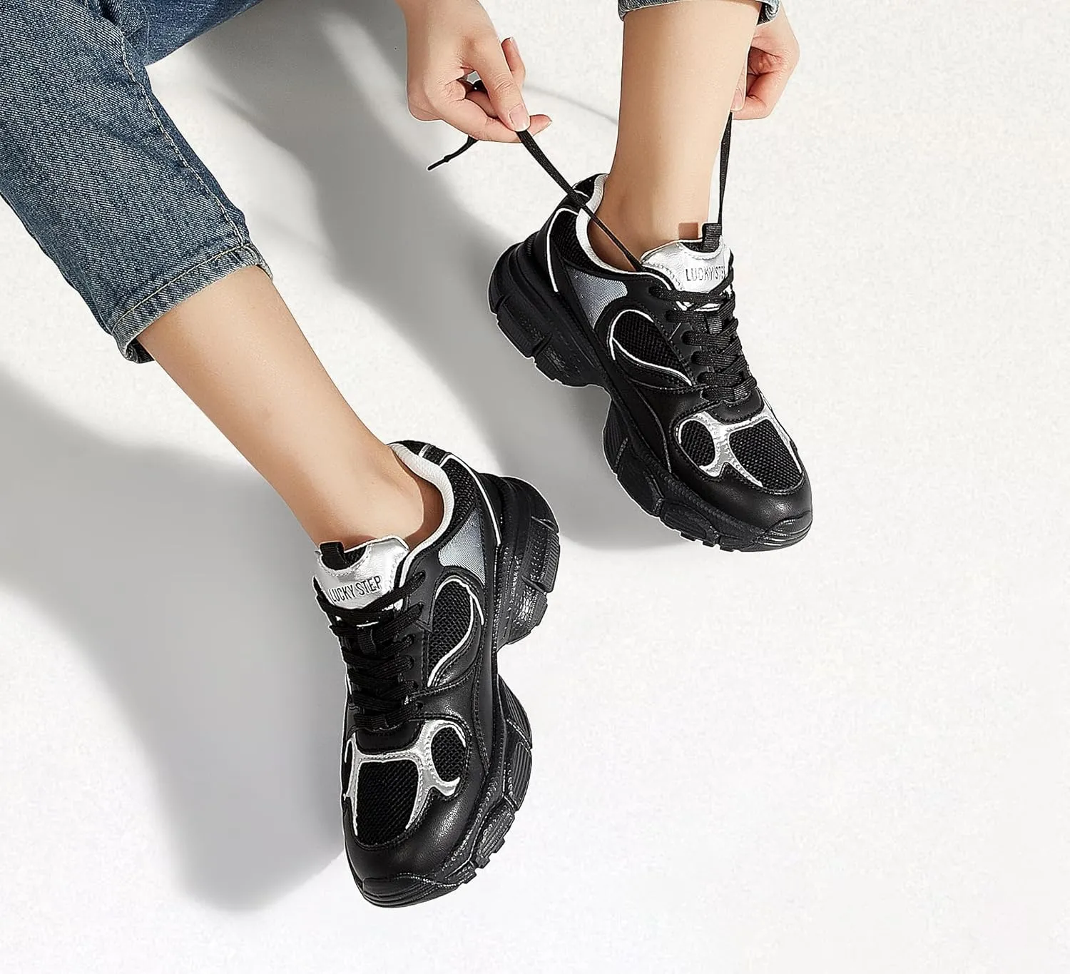 LUCKY STEP Women's Running Shoe Platform Chunky Walking Sneakers Breathable Mesh Comfy Lightweight Fashion Casual Tennis Dad Shoes