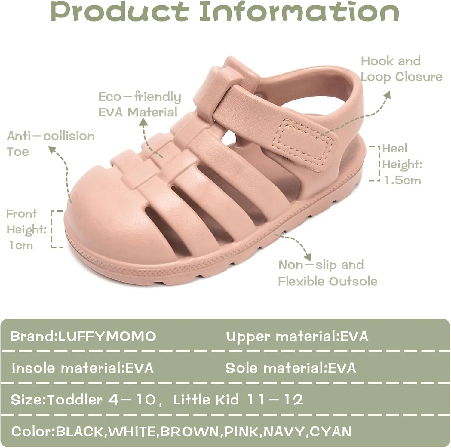 Luffymomo Unisex-Child Closed-Toe Sandals Summer Sport Lightweight Sandal EVA Outdoor Water Shoes for Boys and Girls(Little Kid/Toddler)