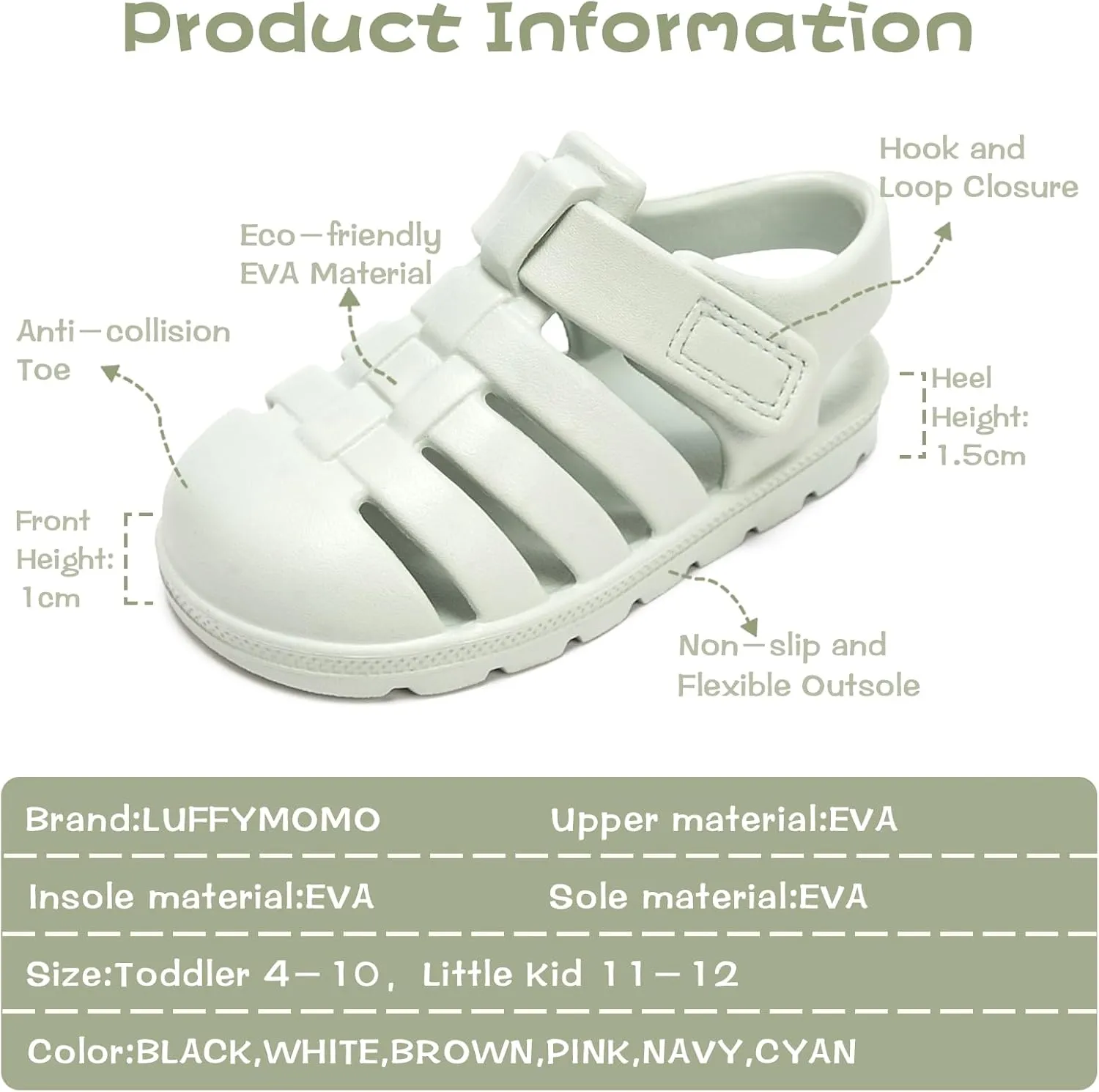 Luffymomo Unisex-Child Closed-Toe Sandals Summer Sport Lightweight Sandal EVA Outdoor Water Shoes for Boys and Girls(Little Kid/Toddler)