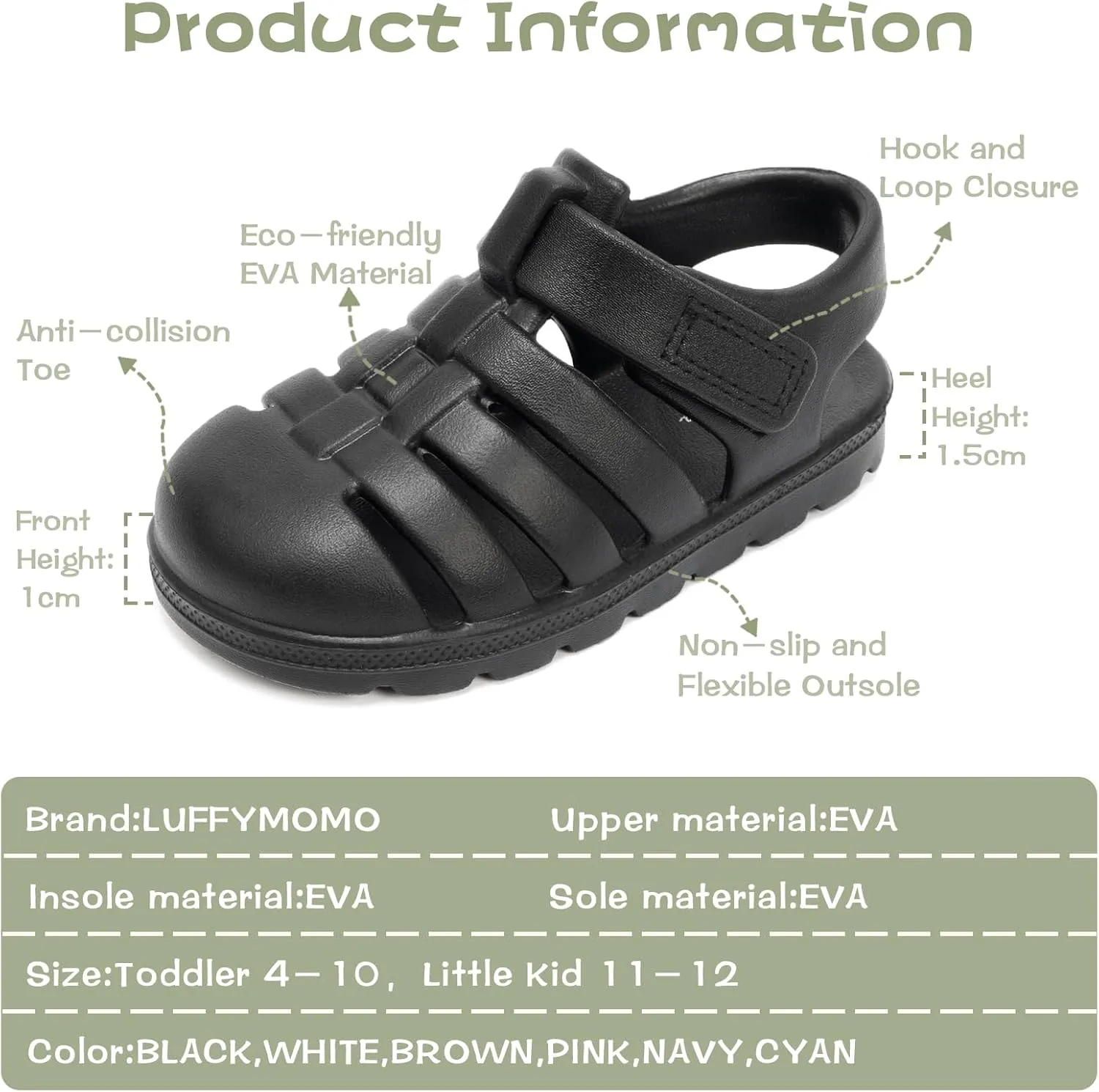 Luffymomo Unisex-Child Closed-Toe Sandals Summer Sport Lightweight Sandal EVA Outdoor Water Shoes for Boys and Girls(Little Kid/Toddler)