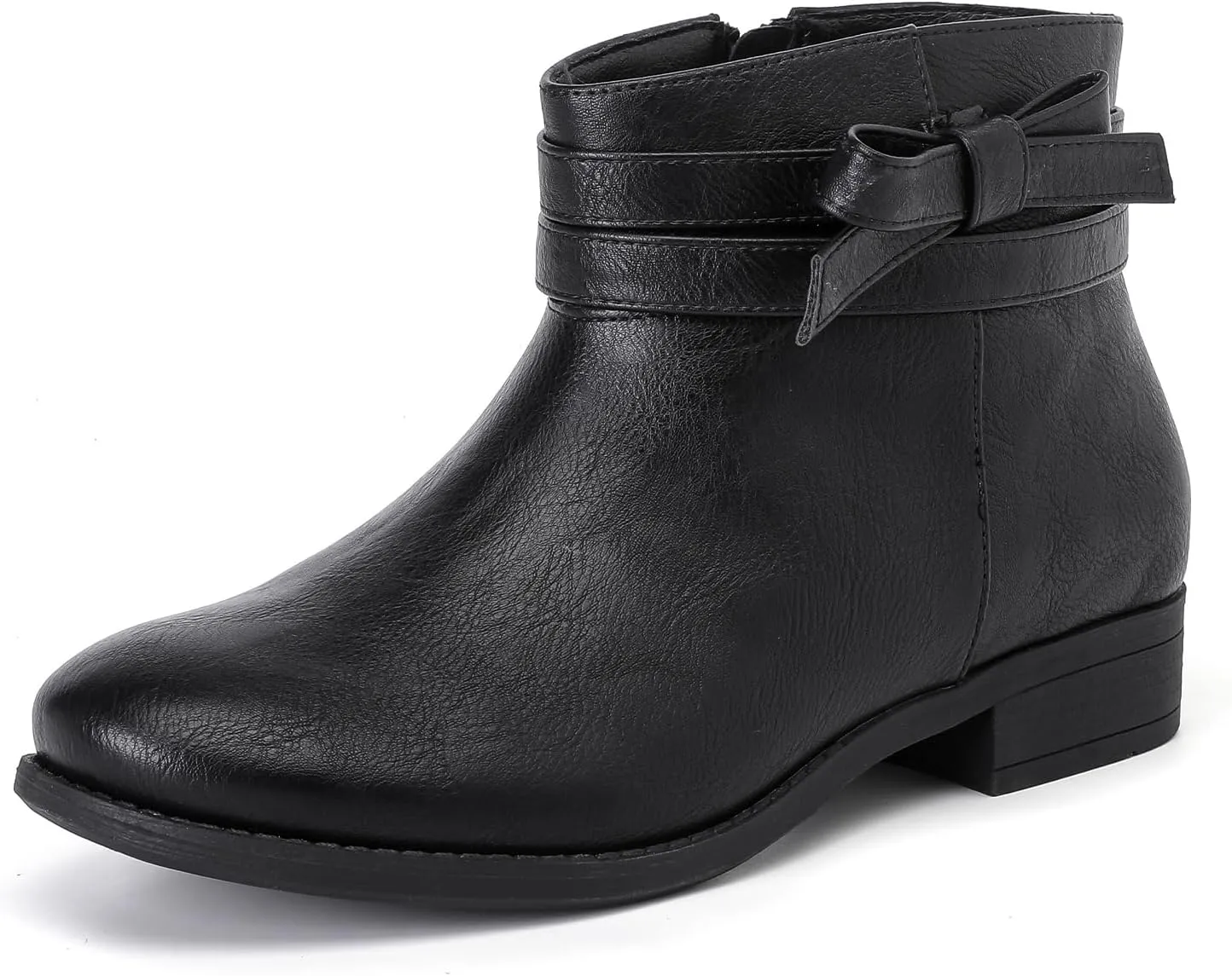Luoika Women's Wide Width Ankle Boots - Black Brown Short Boots Block Low Heel Side Zipper Booties.
