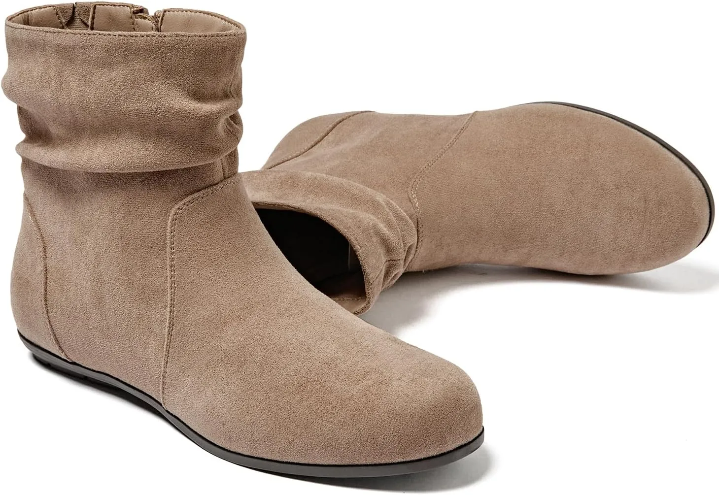 Luoika Women's Wide Width Ankle Boots - Black Brown Short Boots Block Low Heel Side Zipper Booties.