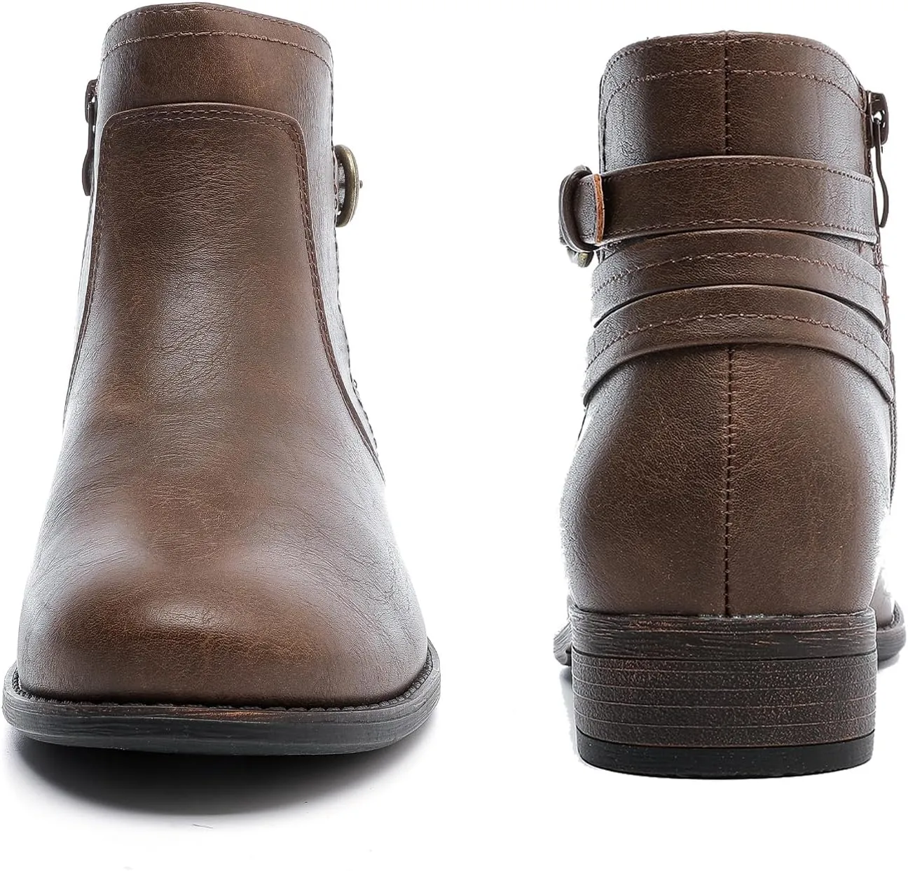 Luoika Women's Wide Width Ankle Boots - Black Brown Short Boots Block Low Heel Side Zipper Booties.