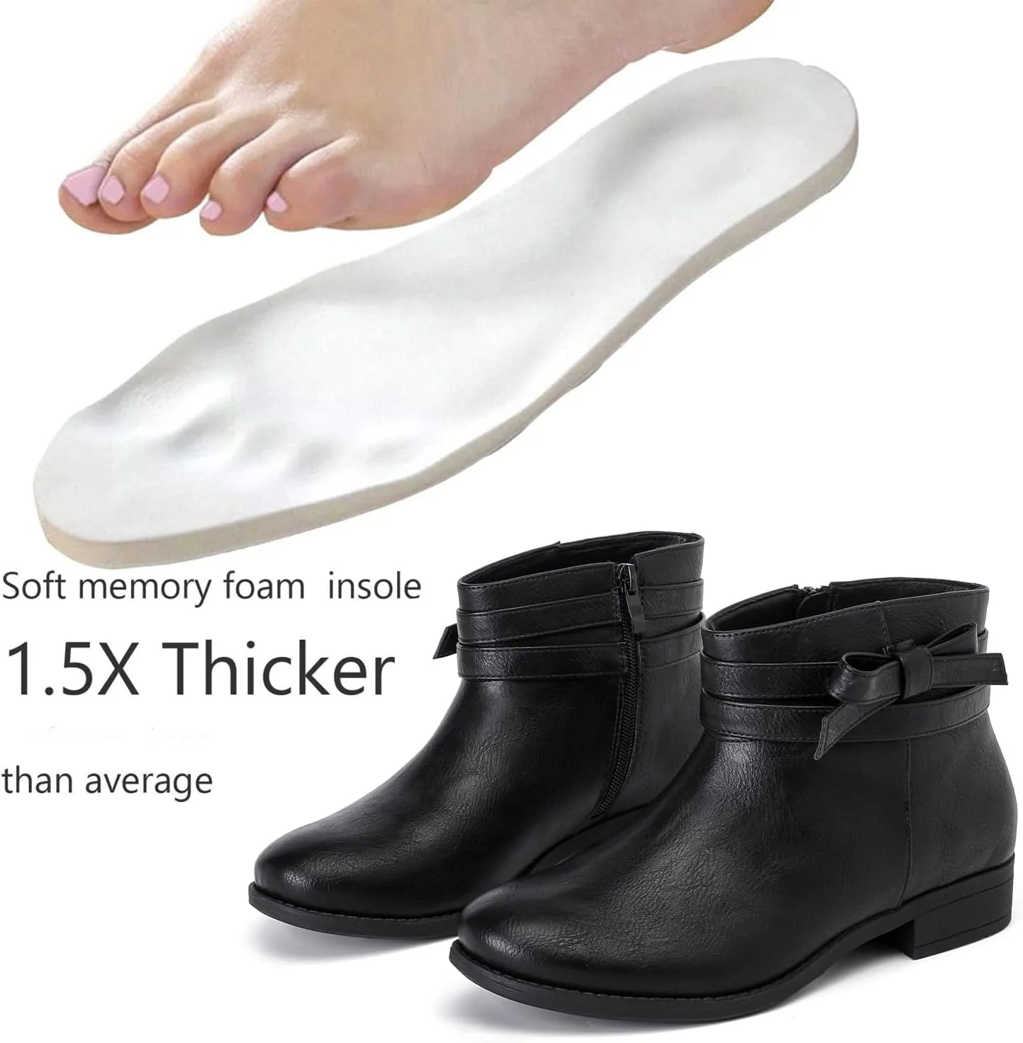 Luoika Women's Wide Width Ankle Boots - Black Brown Short Boots Block Low Heel Side Zipper Booties.