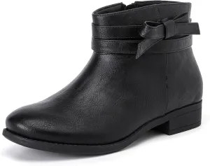 Luoika Women's Wide Width Ankle Boots - Black Brown Short Boots Block Low Heel Side Zipper Booties.