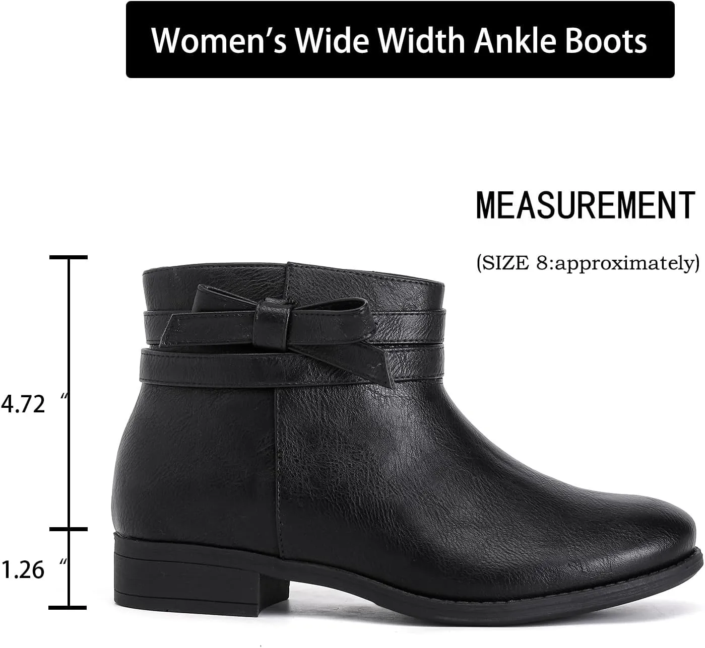 Luoika Women's Wide Width Ankle Boots - Black Brown Short Boots Block Low Heel Side Zipper Booties.