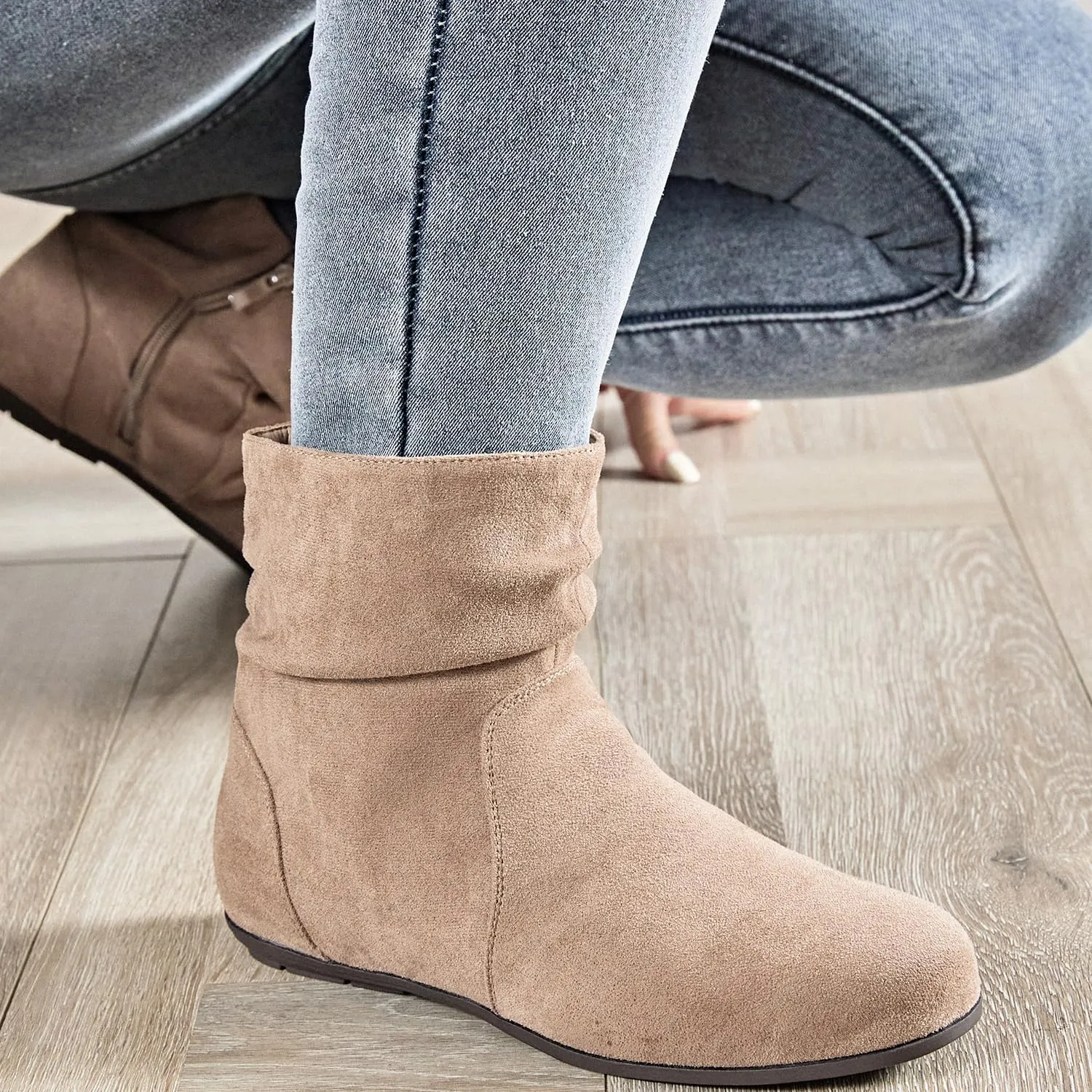 Luoika Women's Wide Width Ankle Boots - Black Brown Short Boots Block Low Heel Side Zipper Booties.
