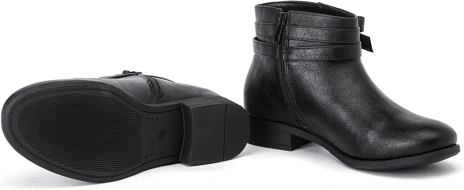 Luoika Women's Wide Width Ankle Boots - Black Brown Short Boots Block Low Heel Side Zipper Booties.