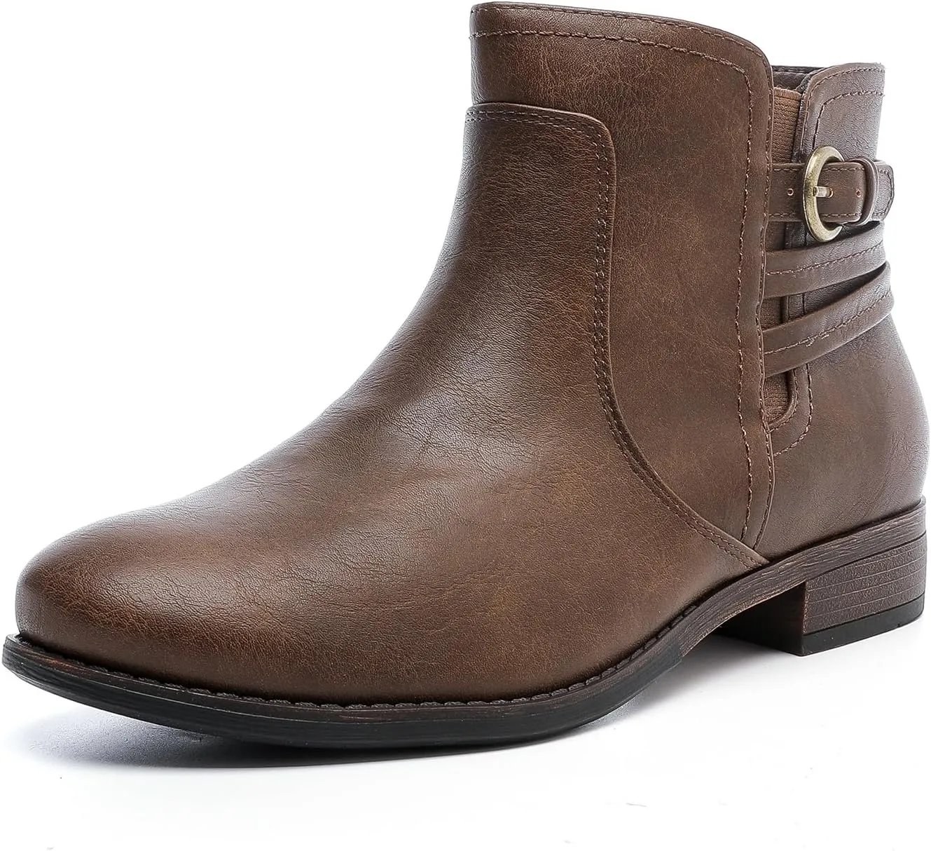 Luoika Women's Wide Width Ankle Boots - Black Brown Short Boots Block Low Heel Side Zipper Booties.