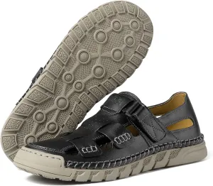 MAIZUN Men's Leather Sandals Summer Closed Toe Sandal Outdoor Fisherman Beach Shoes Hiking Walking Shoes for Adjustable Breathable