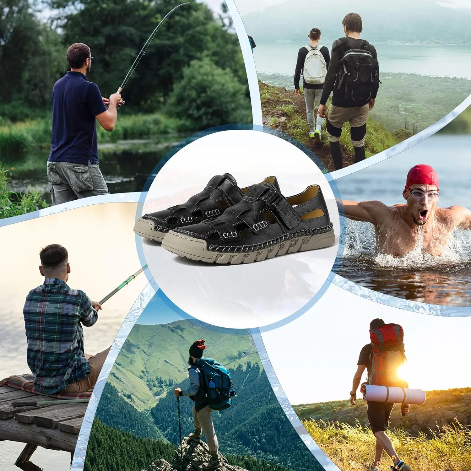 MAIZUN Men's Leather Sandals Summer Closed Toe Sandal Outdoor Fisherman Beach Shoes Hiking Walking Shoes for Adjustable Breathable