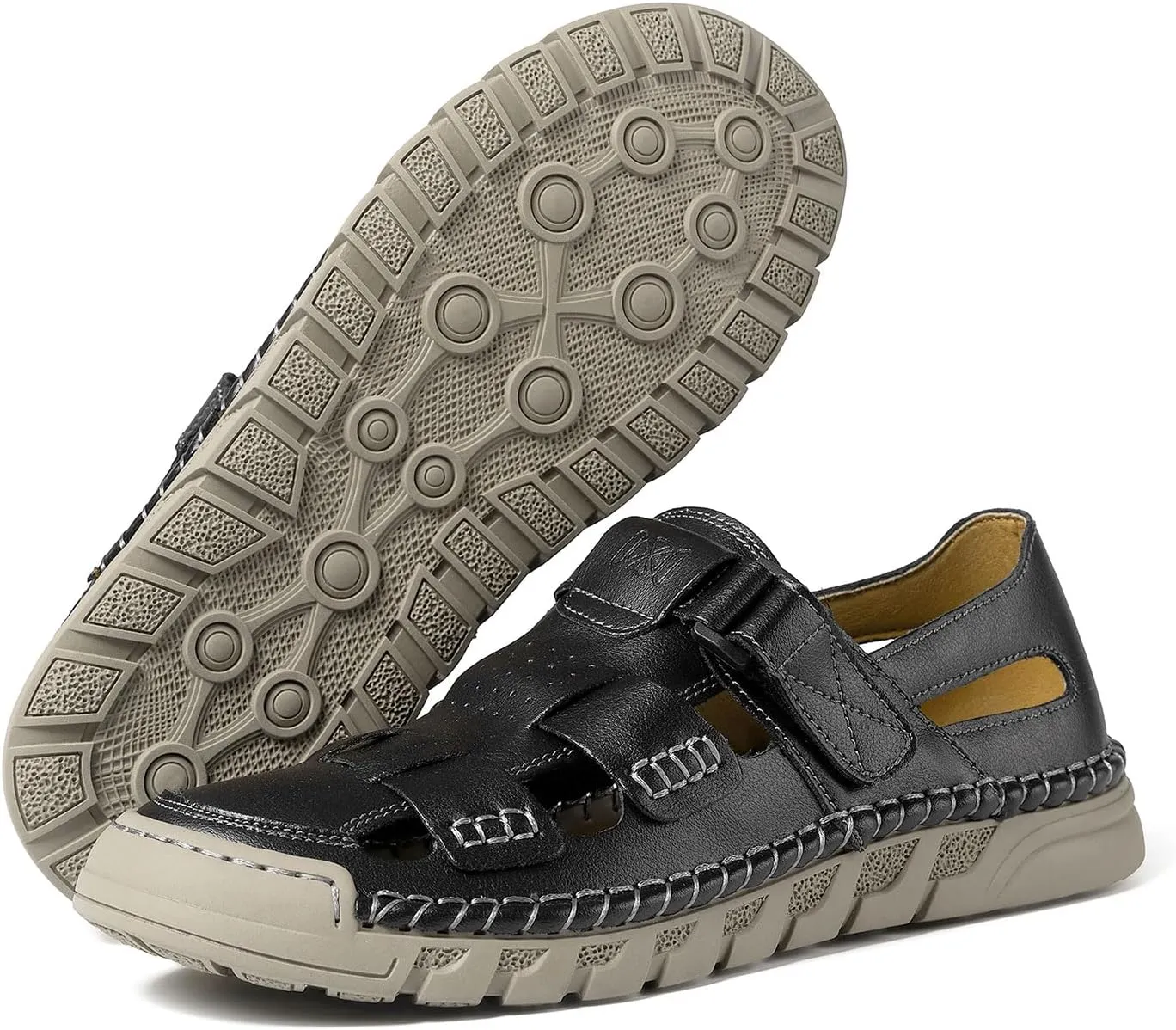 MAIZUN Men's Leather Sandals Summer Closed Toe Sandal Outdoor Fisherman Beach Shoes Hiking Walking Shoes for Adjustable Breathable