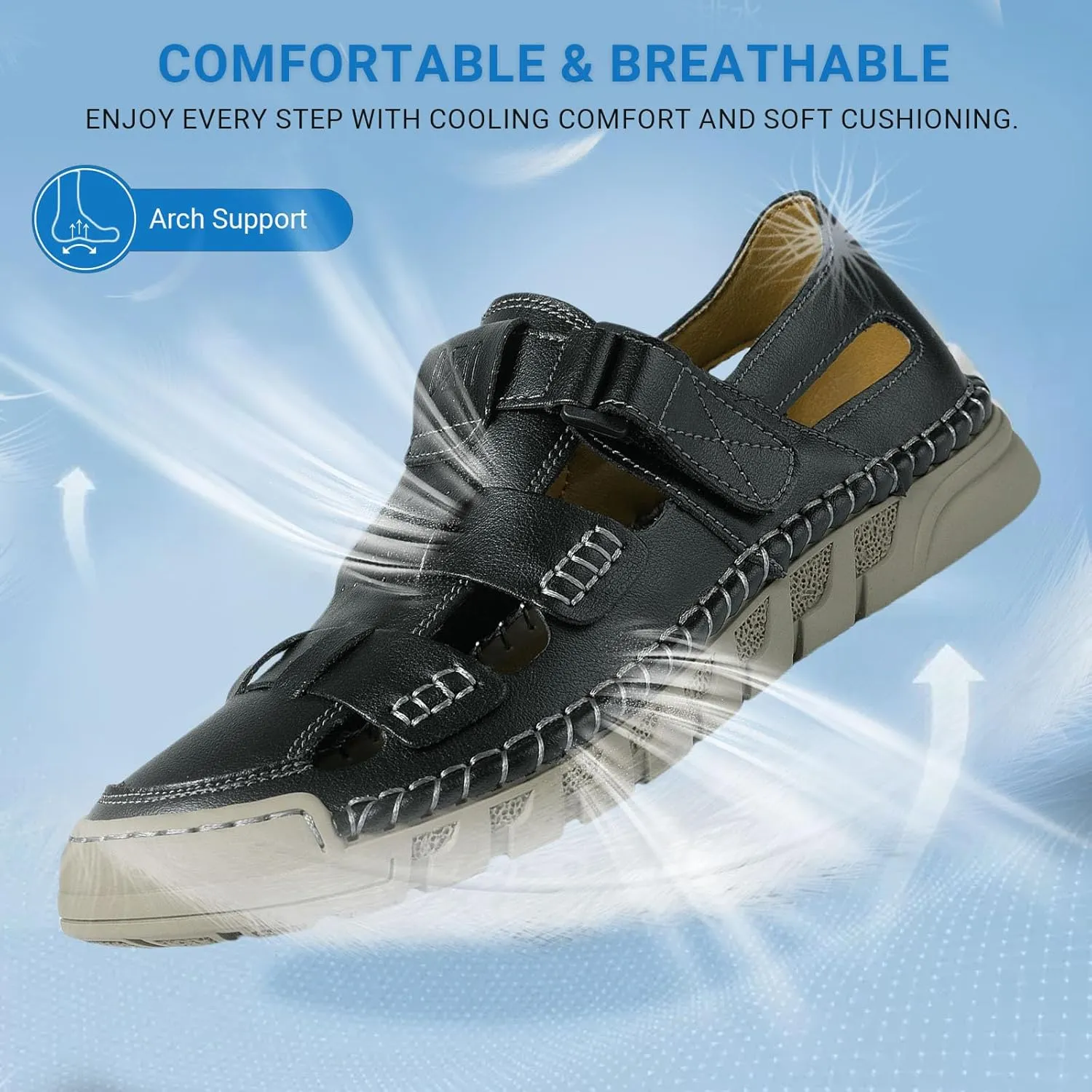 MAIZUN Men's Leather Sandals Summer Closed Toe Sandal Outdoor Fisherman Beach Shoes Hiking Walking Shoes for Adjustable Breathable