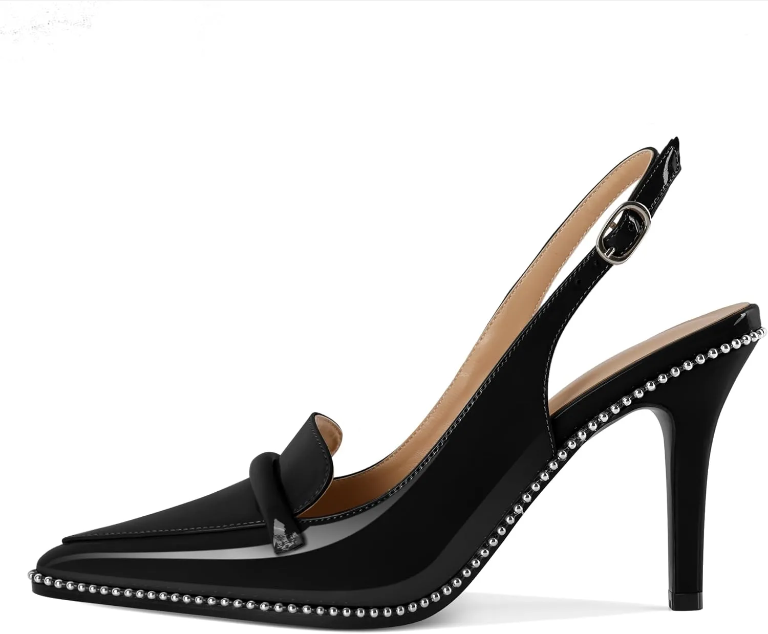 Mallyteeds Women's Slingback Heels Pointed Toe Stiletto High Heel Loafer Pump Shoes 3.5 Inches