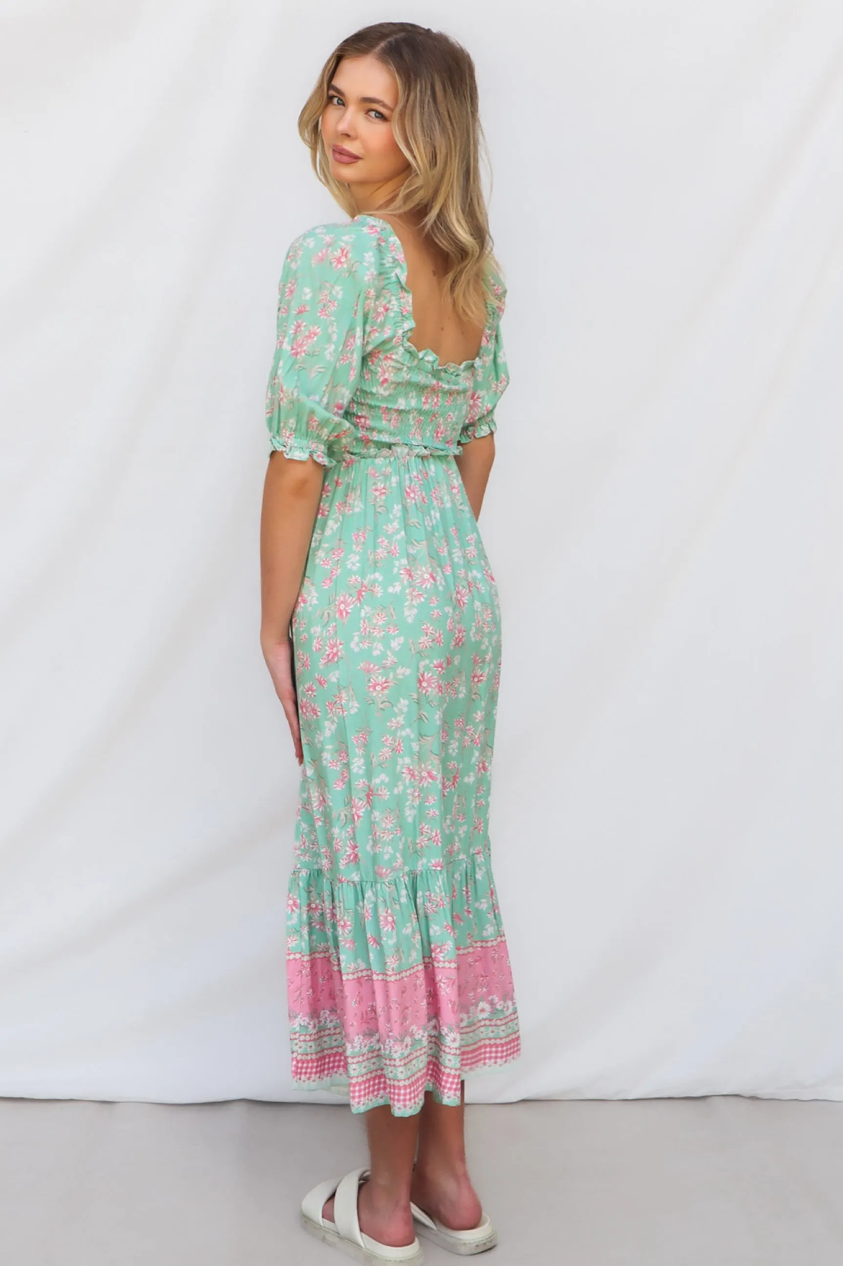 Marnie Midi Dress - Mint Floral