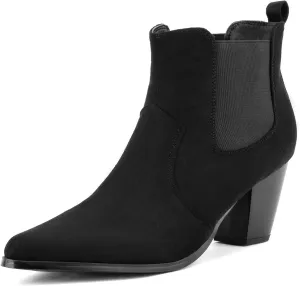 MaxMuxun Women's Chunky Heel Boots Ankle Boots for Women Western Booties Faux Leather Pointed Toe Chelsea Fall Boots for Women 2024