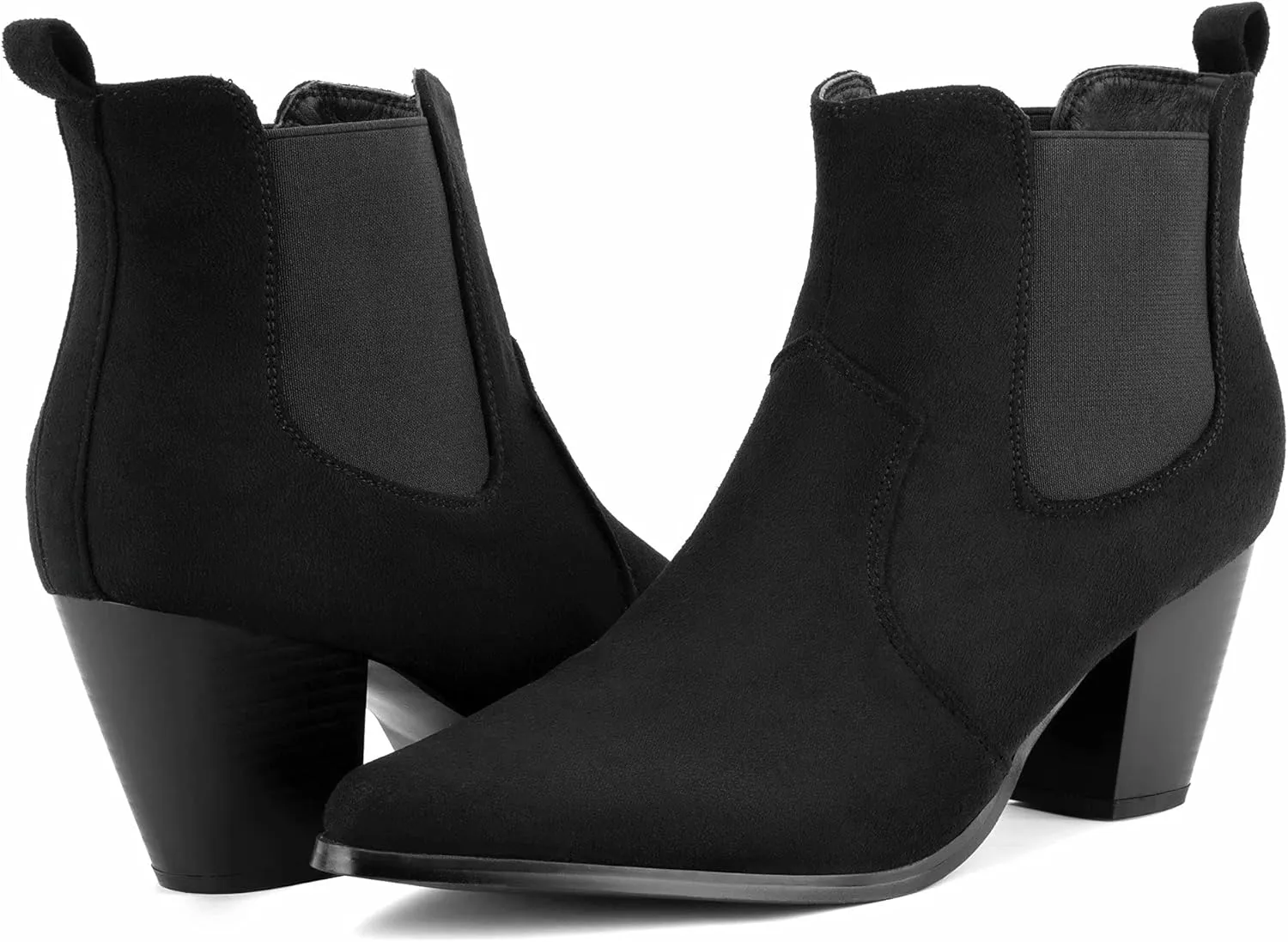 MaxMuxun Women's Chunky Heel Boots Ankle Boots for Women Western Booties Faux Leather Pointed Toe Chelsea Fall Boots for Women 2024