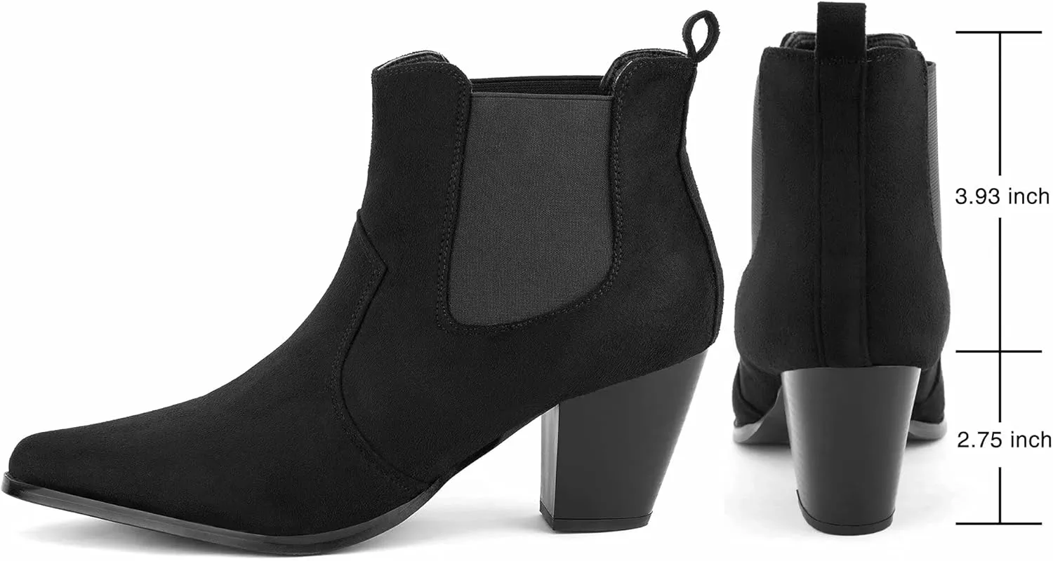 MaxMuxun Women's Chunky Heel Boots Ankle Boots for Women Western Booties Faux Leather Pointed Toe Chelsea Fall Boots for Women 2024