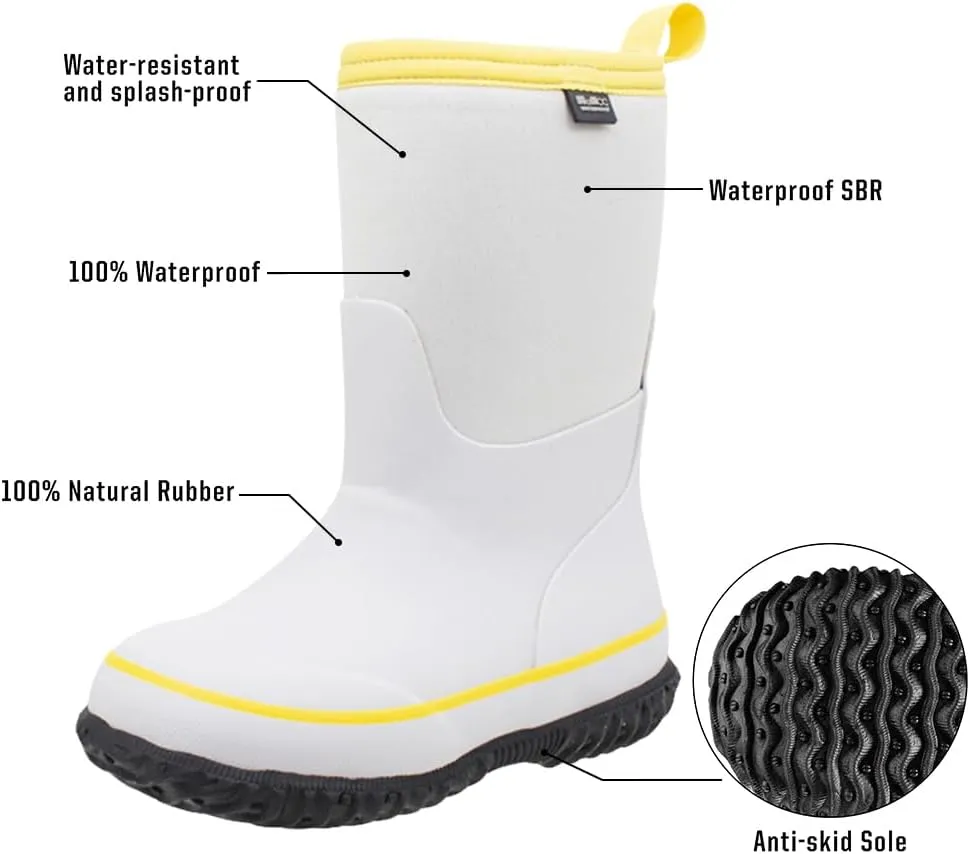 MCIKCC Kids Waterproof Rain Boots,High Snow Boots for Toddler Boys Girls,Textile Rubber Sole